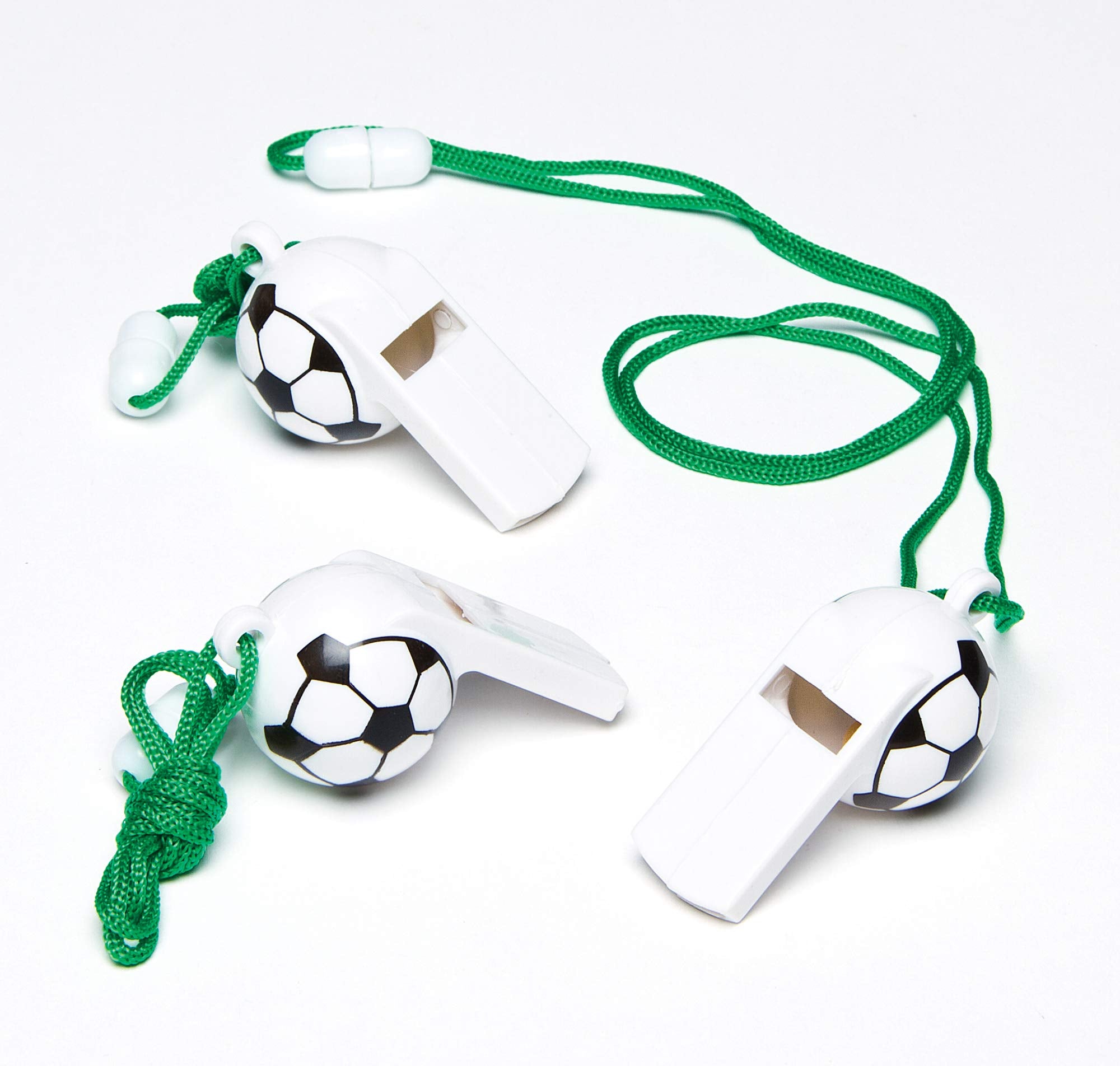 Baker Ross Football Whistles - Pack of 6 Party Bag Fillers with Neck Cords | 5cm