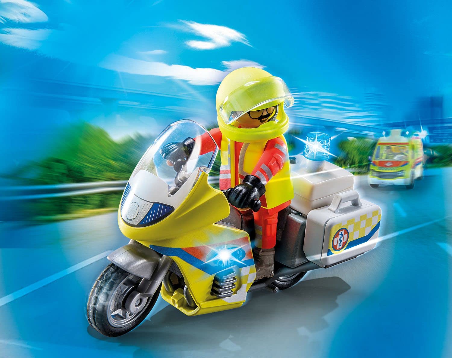 Playmobil 71205 Rescue Emergency Motorcycle with Flashing Lights - Action Figure Playset for Kids 4+ 9
