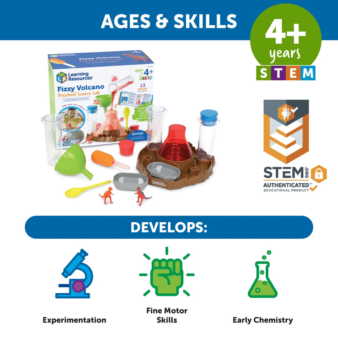 Learning Resources Fizzy Volcano Preschool Science Lab Set Ages 4+, Fizzy Foamy Reactions Chemistry Experiments for Kids, STEM Toys for Kids, 13 Pieces 6