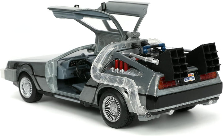 Jada Toys Time Machine Back to The Future 1:24 Scale Die-Cast Vehicle - Silver, LED Light, Ages 8+