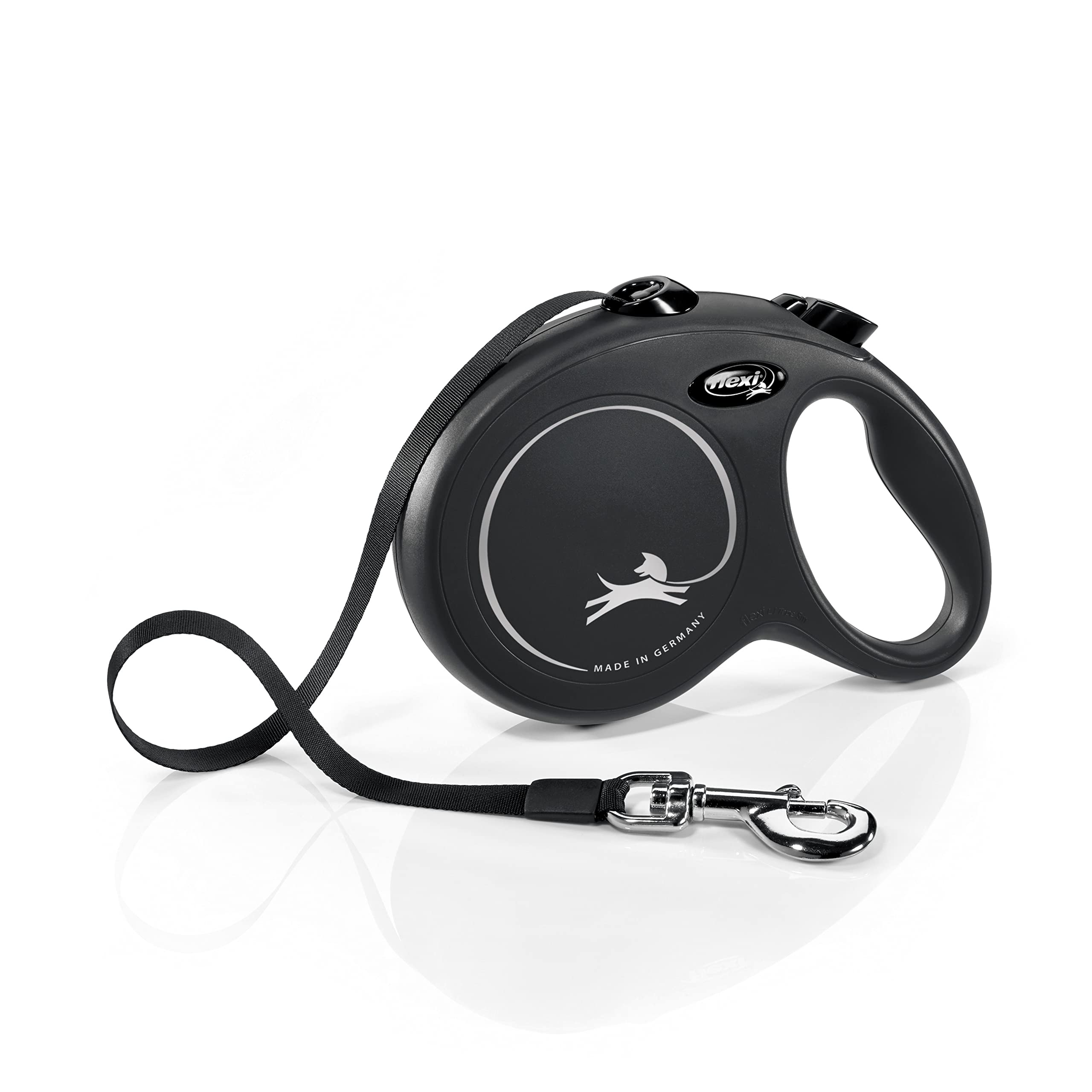 flexi New Classic Retractable Lead Tape Large 5m Black | For Dogs up to 50kg