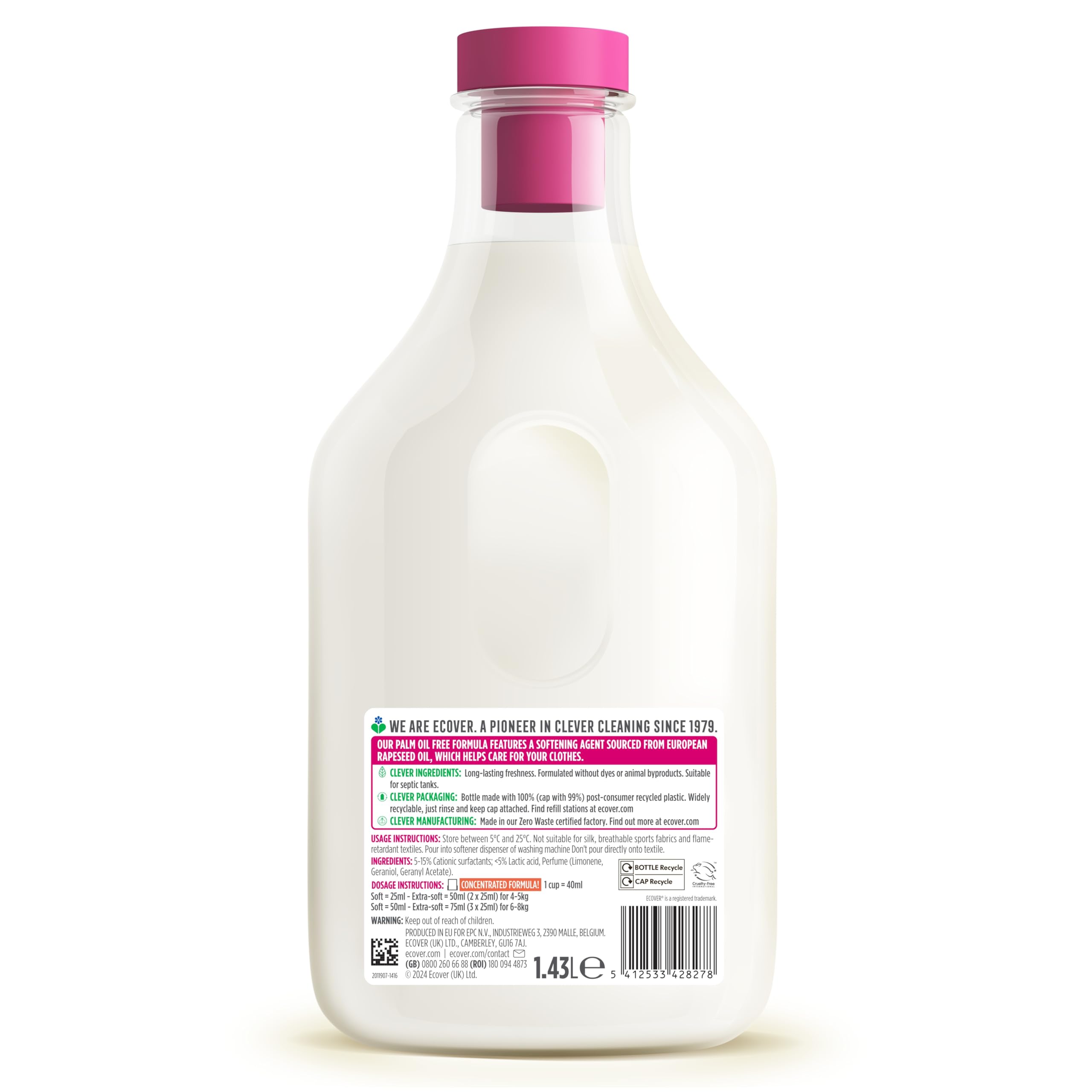 Ecover Concentrated Liquid Fabric Softener Apple Scent | 1.43L | Softening & Fade Control 2