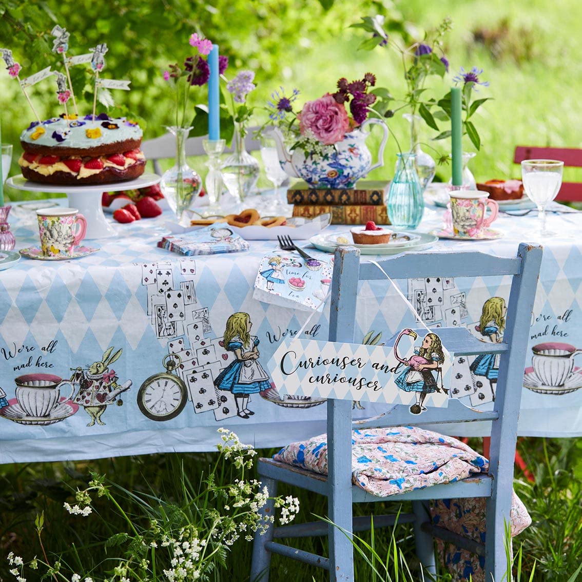 Talking Tables Alice in Wonderland Paper Table Cover - Disposable for Tea Parties | 180 x 120 cm Blue 3