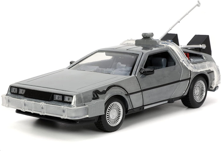 Jada Toys Time Machine Back to The Future 1:24 Scale Die-Cast Vehicle - Silver, LED Light, Ages 8+