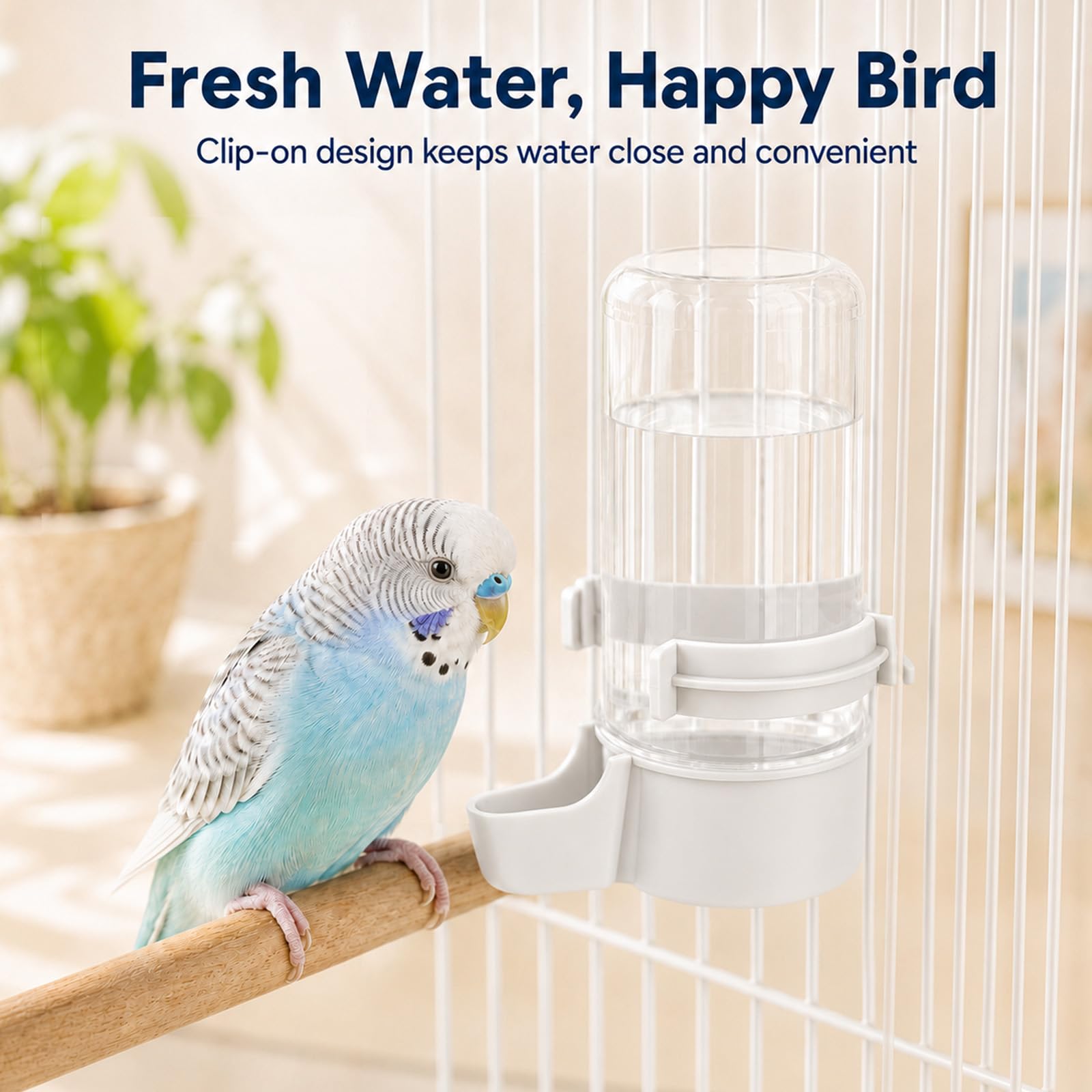 Muexoee Automatic Bird Water Dispenser - 2 Pack Cage-Mounted Gravity Feeder | White & Blue 7