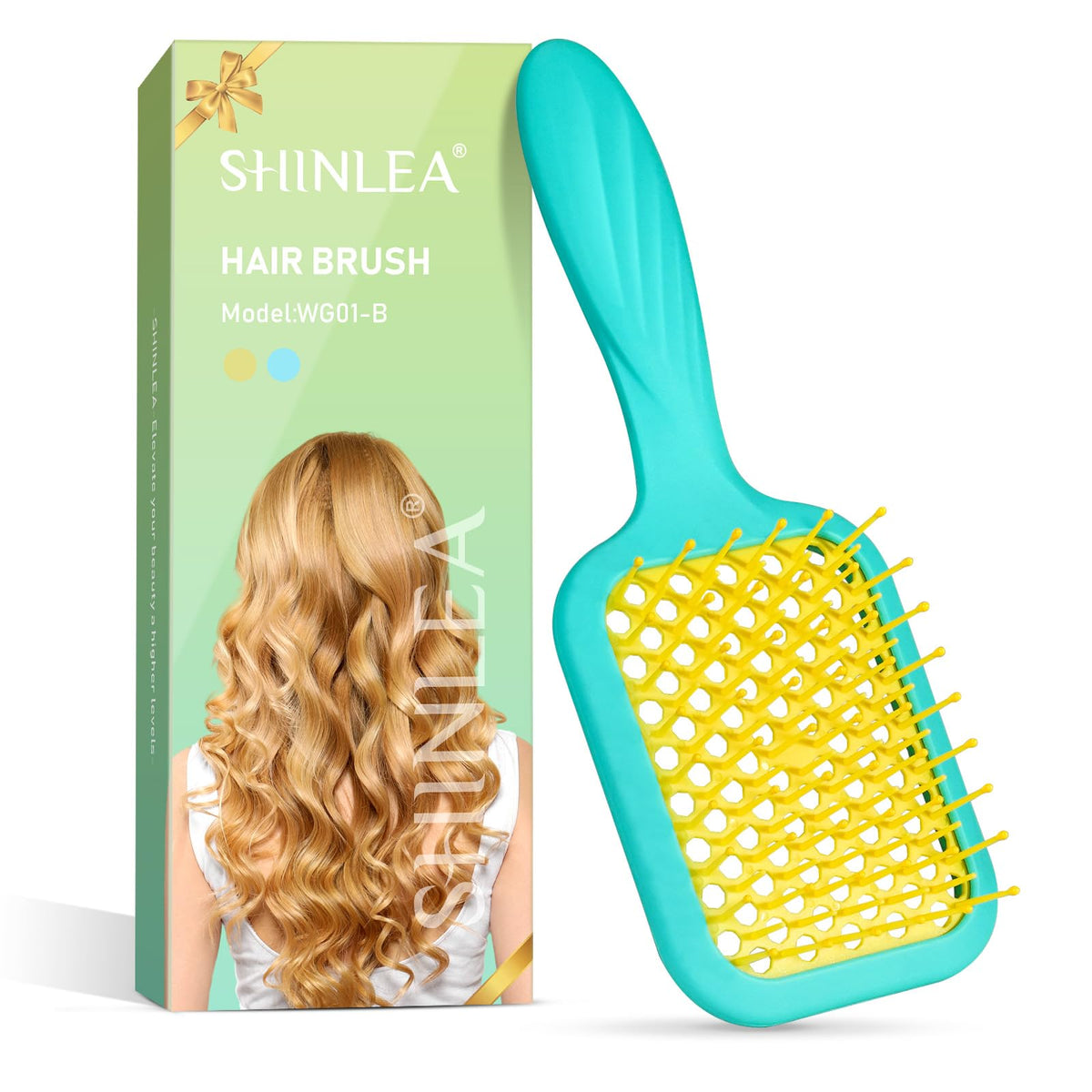 SHINLEA Detangler Hairbrush - Wet & Dry Use, Faster Blow Drying, Ergonomic Grip | Blue & Yellow