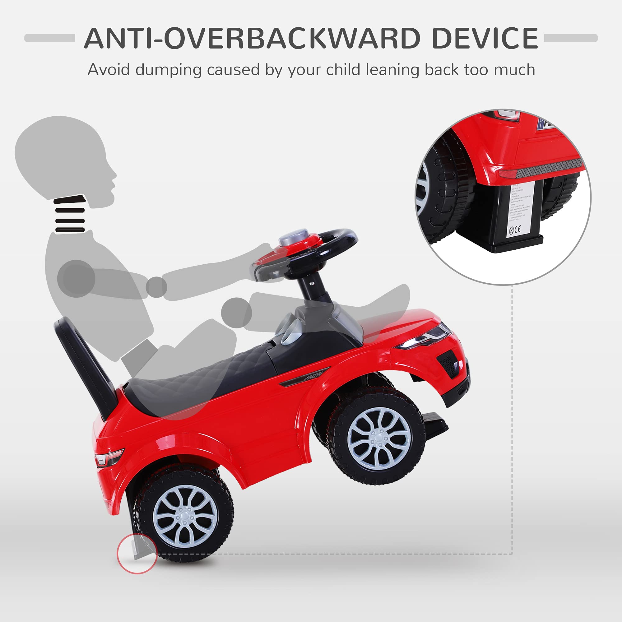 HOMCOM 3-in-1 Ride On Car Foot To Floor Slider Toddler Red | Ages 12-36 Months | Max 25kg 5