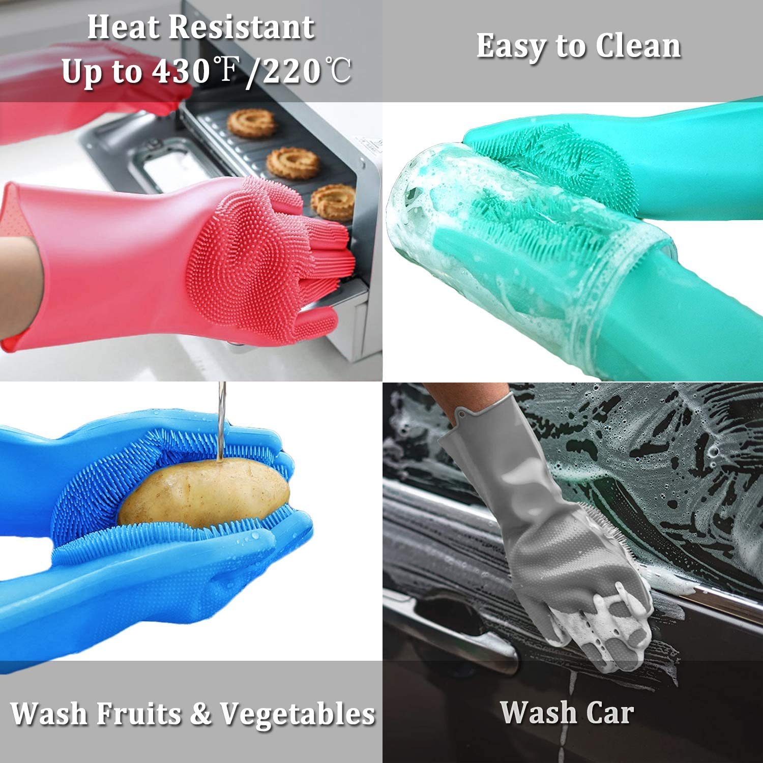 Taylor & Brown Magic Dishwashing Gloves - Reusable Silicone Scrubber Pair | Pink | Adult 6