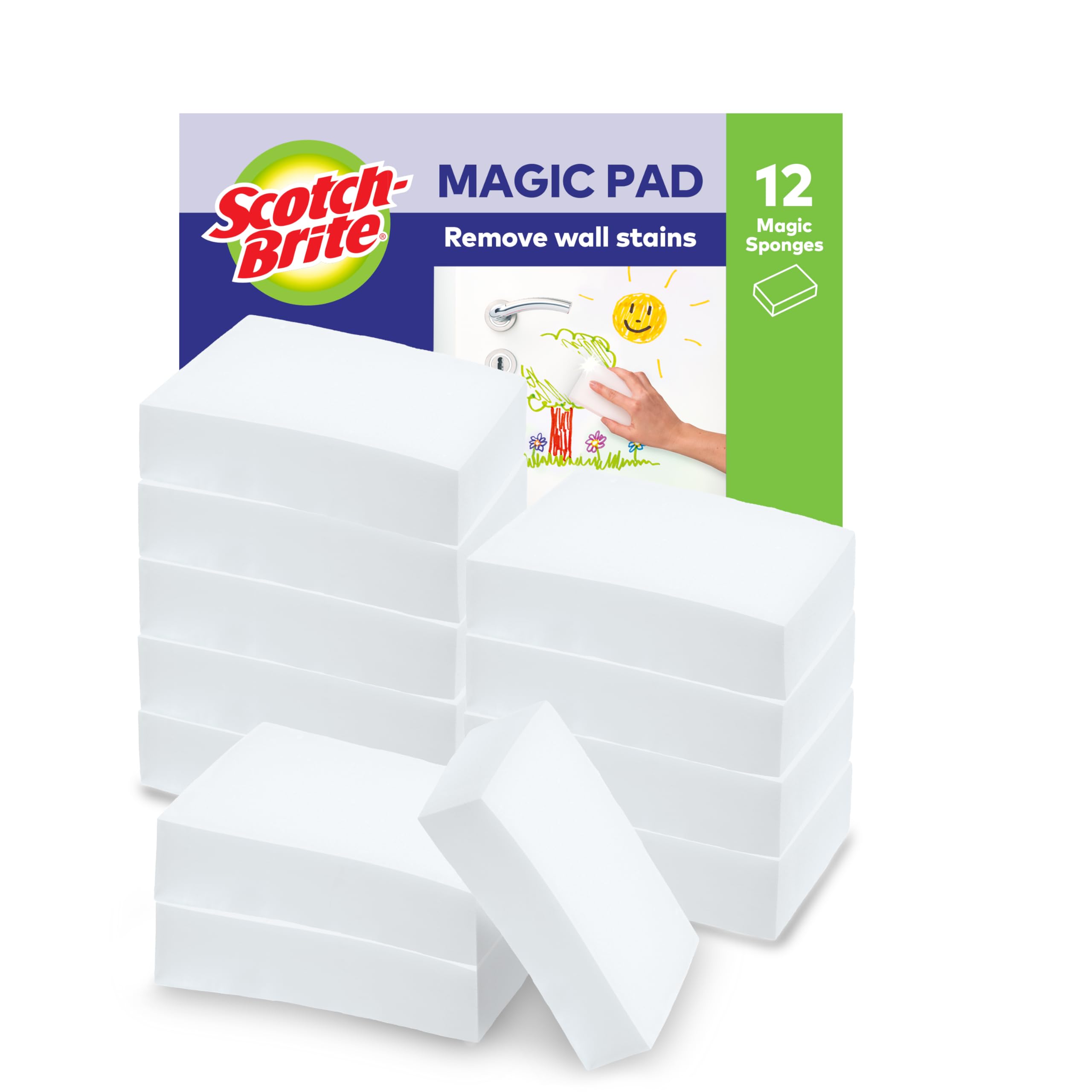 Scotch-Brite Magic Easy Eraser Sponge - Removes Tough Stains Without Chemicals | Pack of 12 1