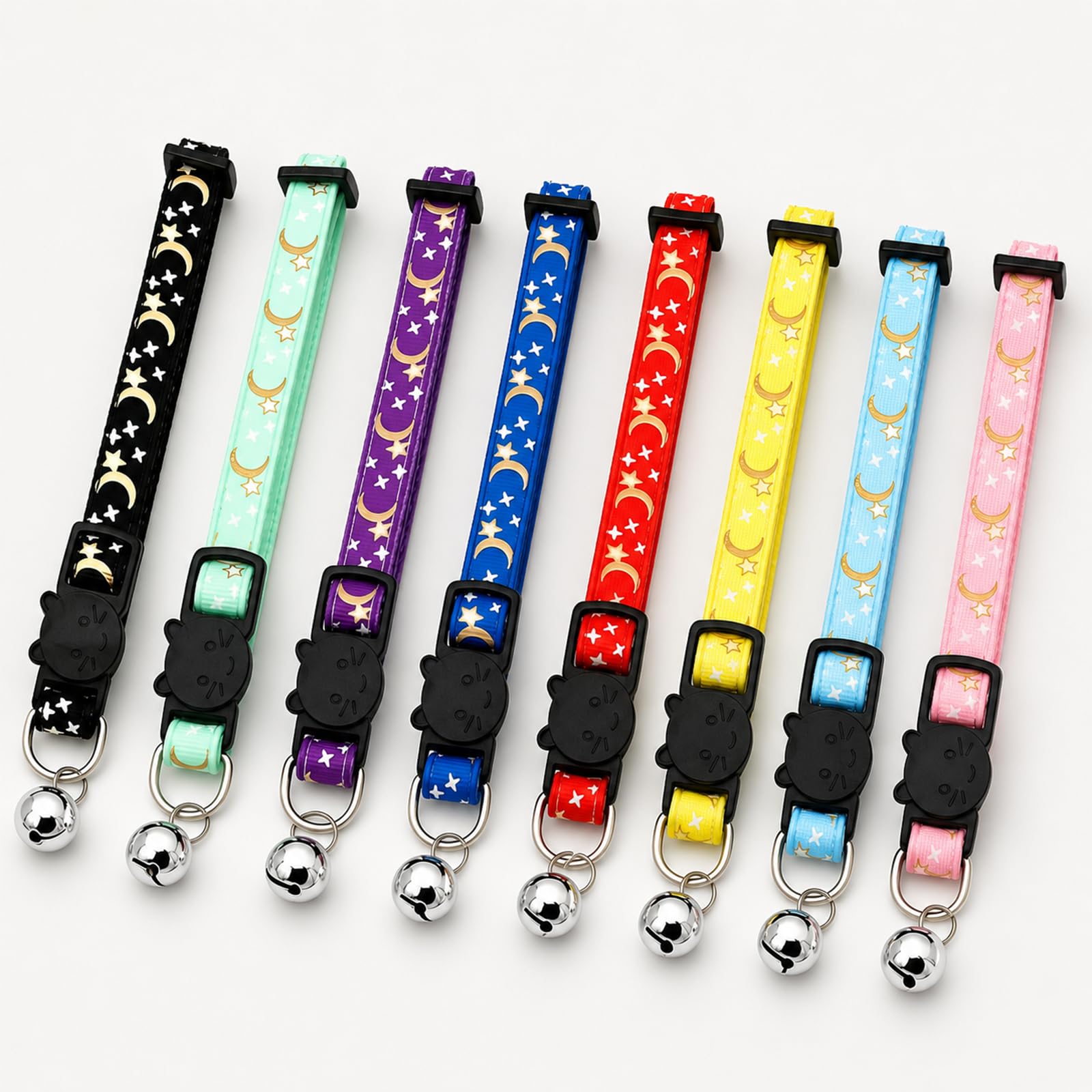 Muexoee Reflective Adjustable Cat Collar with Bell | Moon Star Print | Green | 2 Pack 7