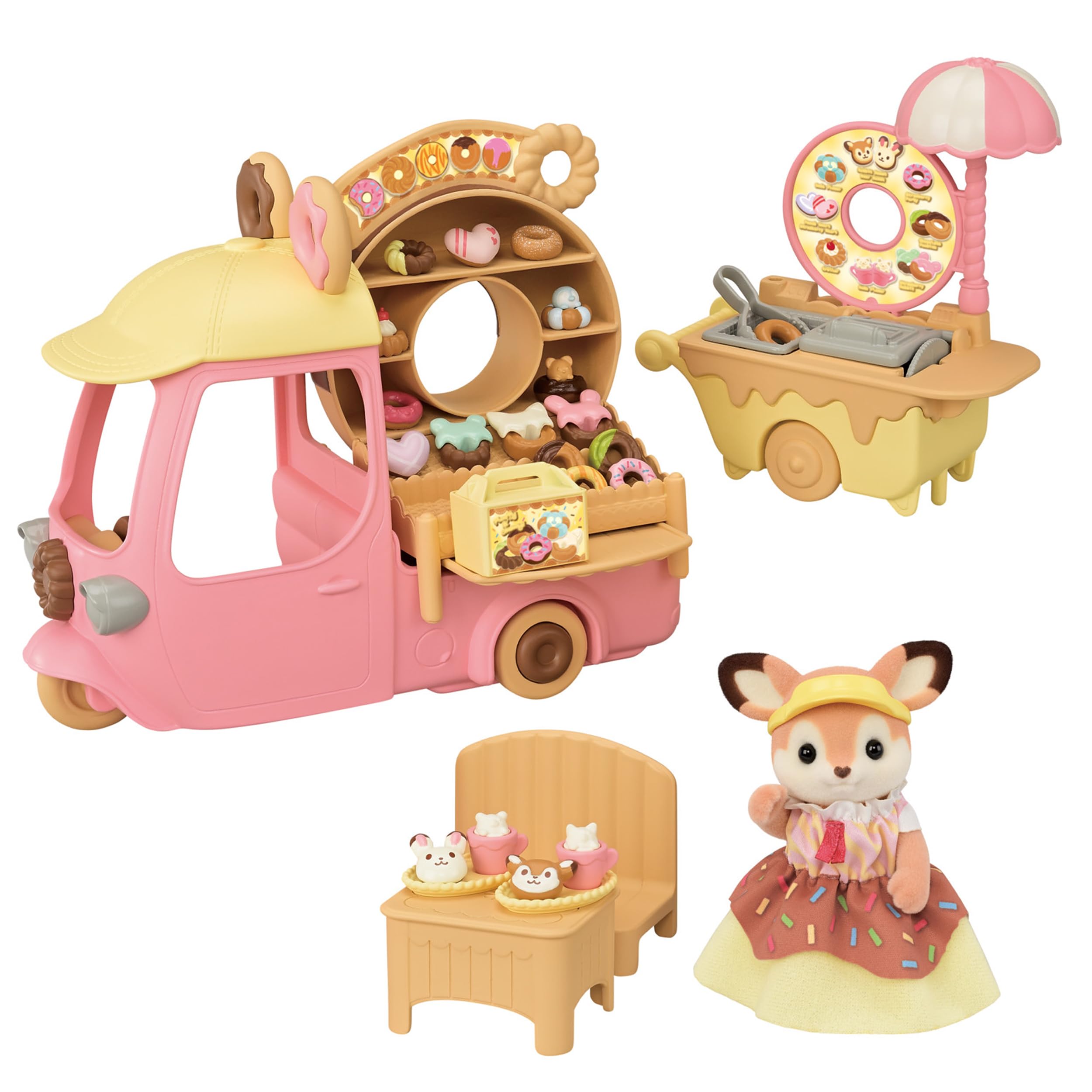 EPOCH Sylvanian Families Doughnut Trolley Playset | Includes 33 Pieces | Ages 3+
