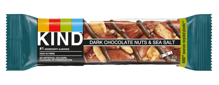 KIND - Dark Chocolate Nuts & Sea Salt Gluten Free Snack Bars, High Fibre, No Artificial Ingredients, 12 x 40g
