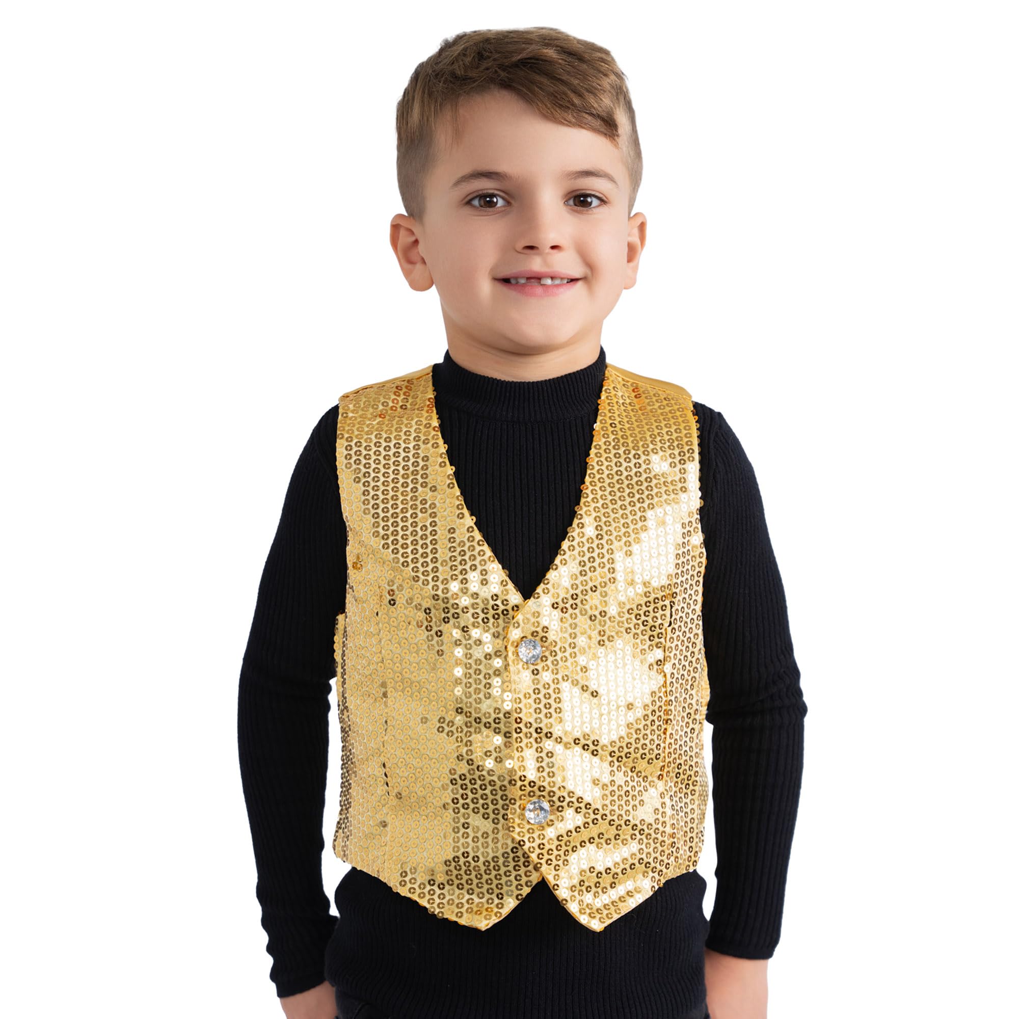 Dress Up America Gold Sequin Vest Costume - Kids 8-10 Years 2