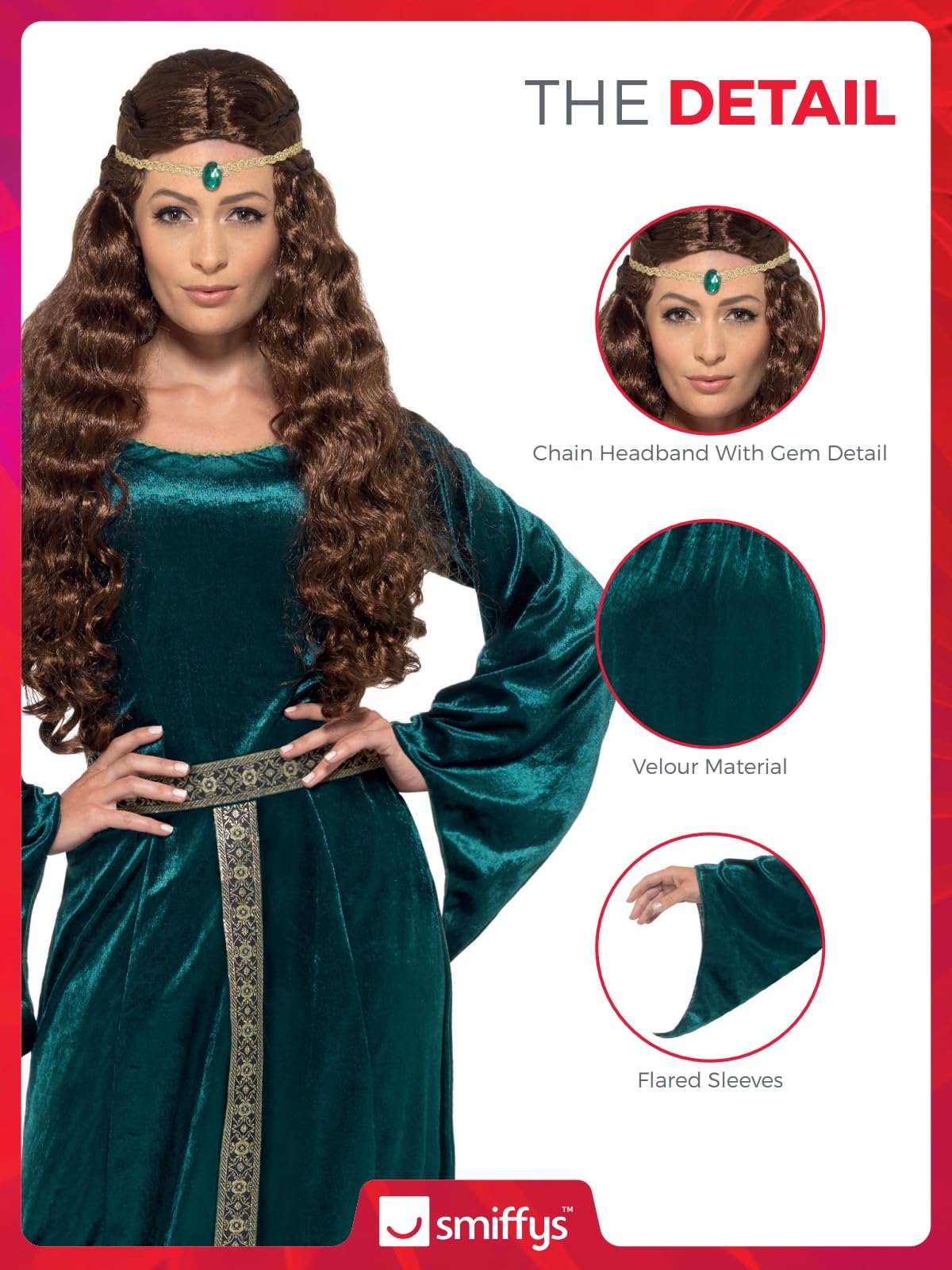 Smiffys Medieval Maid Costume - Adult Dress-Up Playset, Green, XXL 5