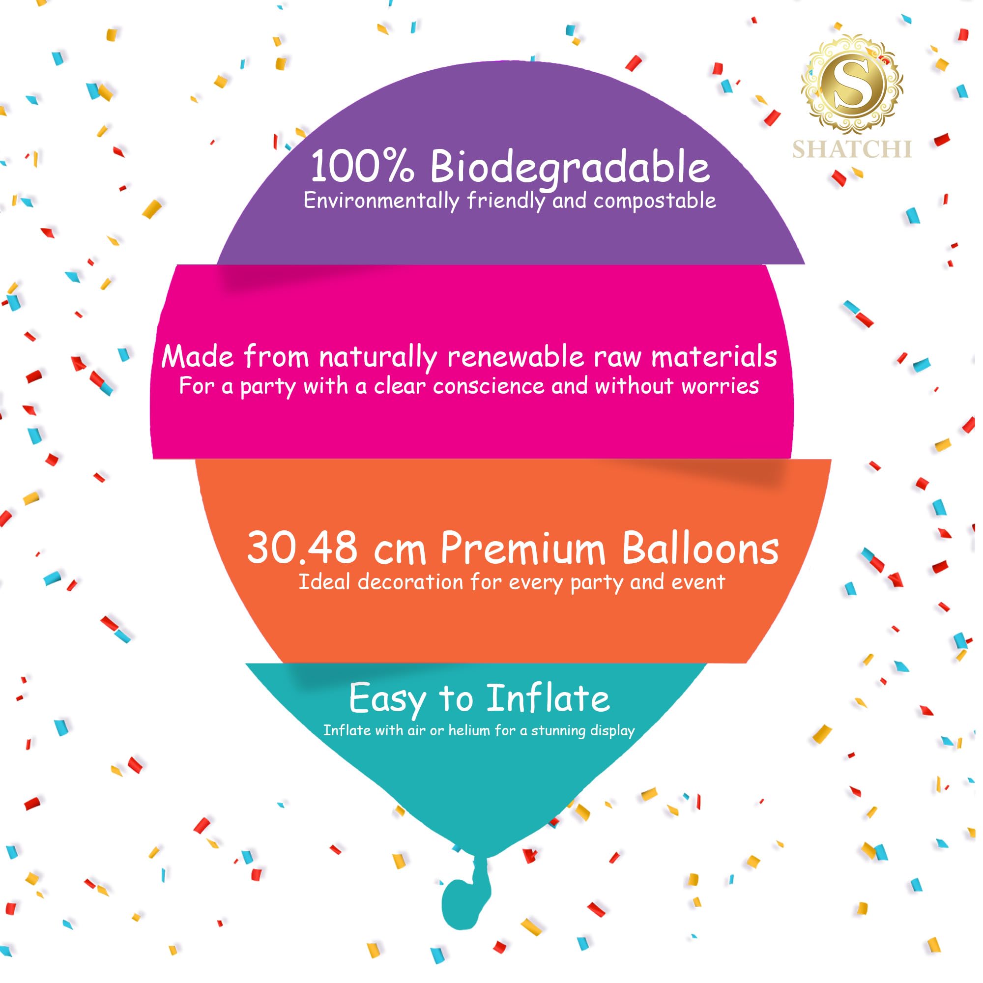 SHATCHI Green Latex Balloons - 25 Pack, 12 Inch Thick, Biodegradable for Parties & Events 8