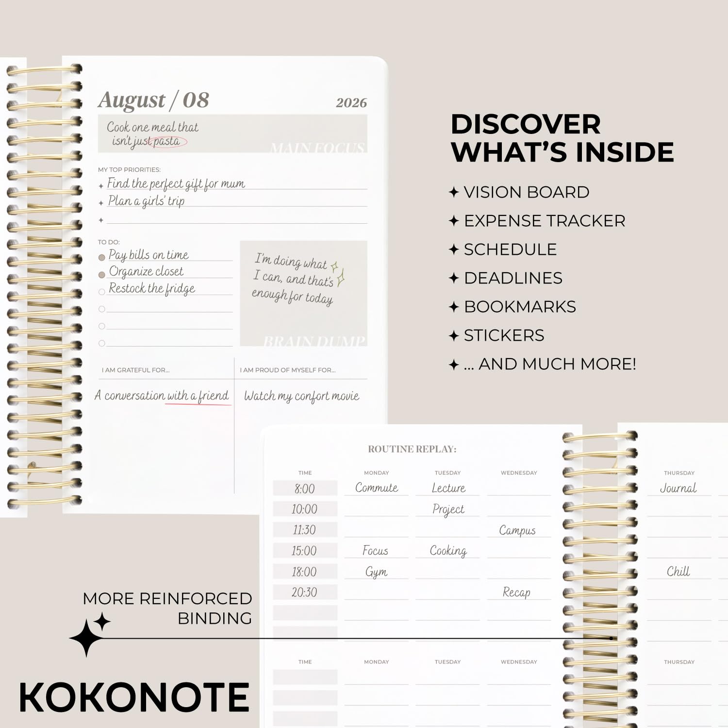 Kokonote A5 Academic Diary 2026-2027 Page a Day - Bitter Mocha | Student Planner | 100 gsm Paper 3