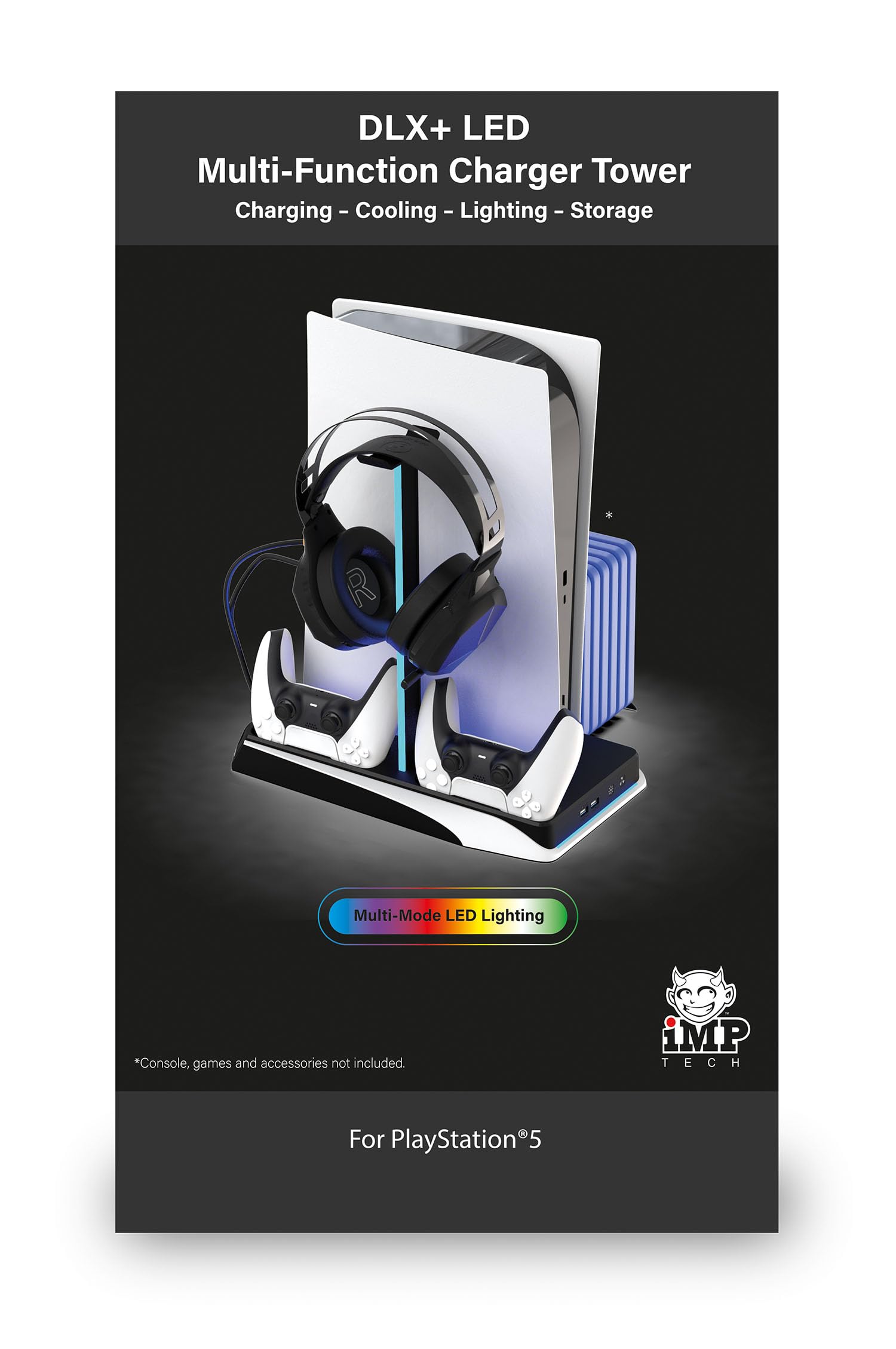 IMP Gaming DLX+ LED Charging Tower with Cooling Fans & Game Storage for PlayStation 5 14