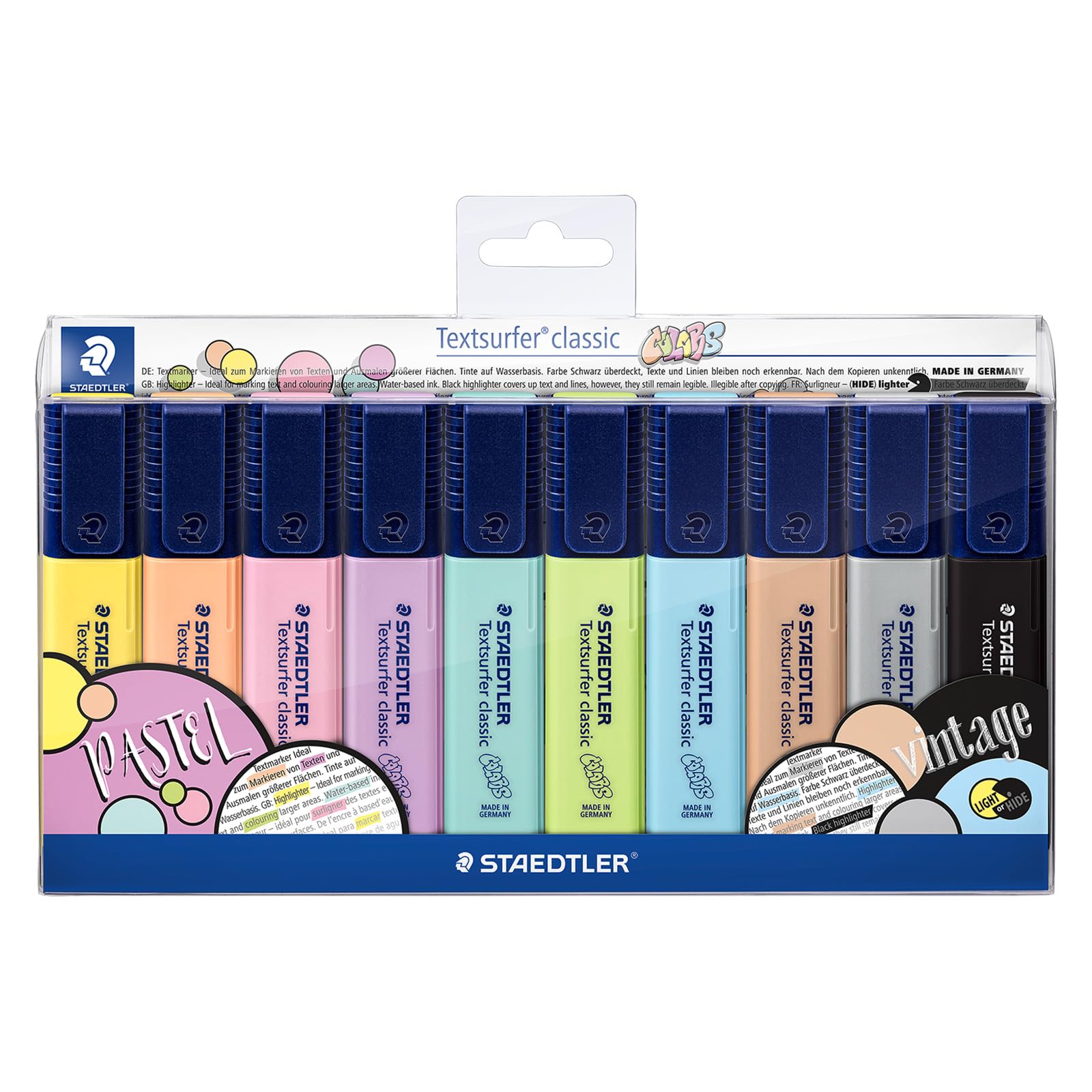 STAEDTLER Textsurfer Classic Highlighter - Assorted Vintage & Pastel Colors | Pack of 10