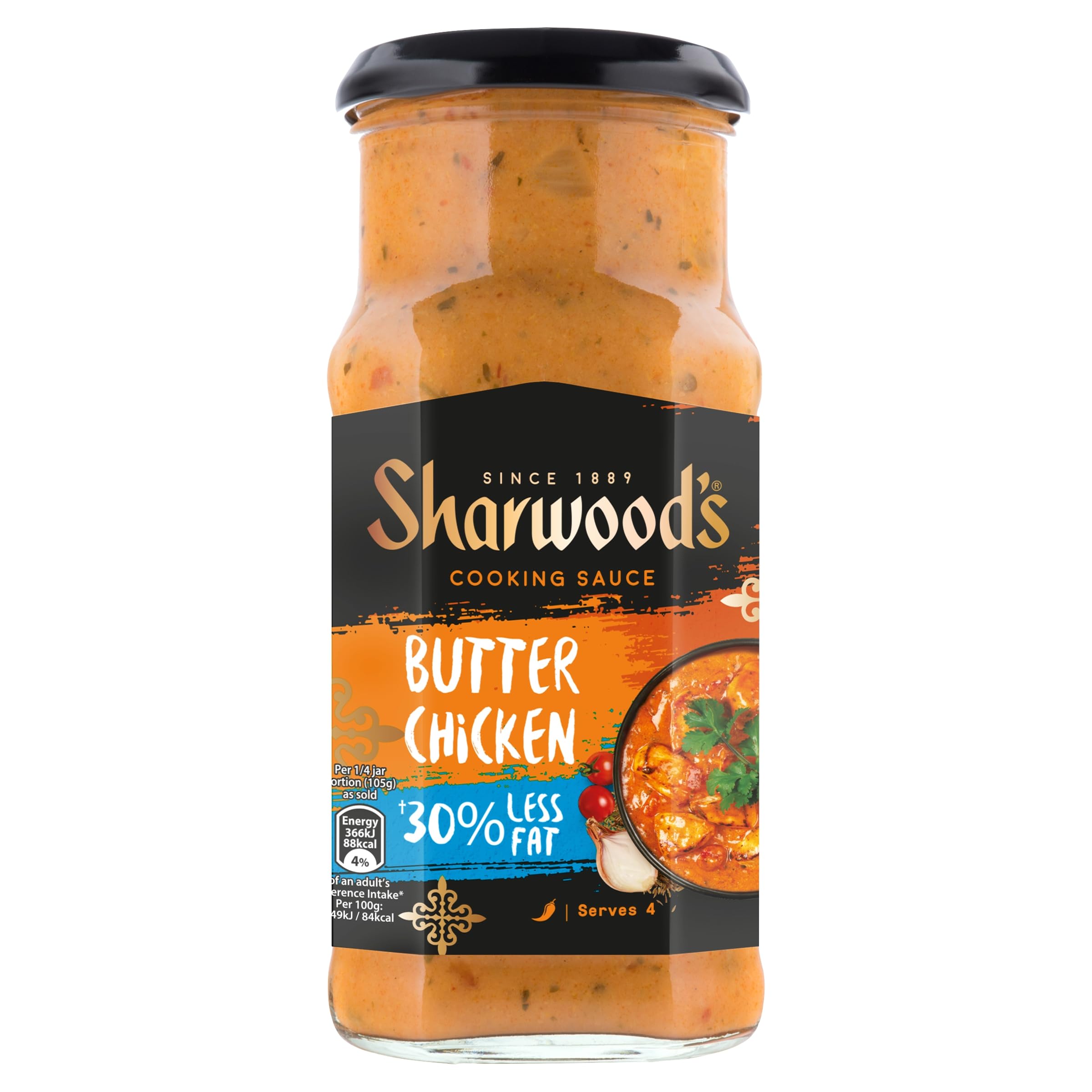 Sharwood's Butter Chicken Curry Sauce - 30% Less Fat | Creamy Tomato & Mild Spice | 420g Jar