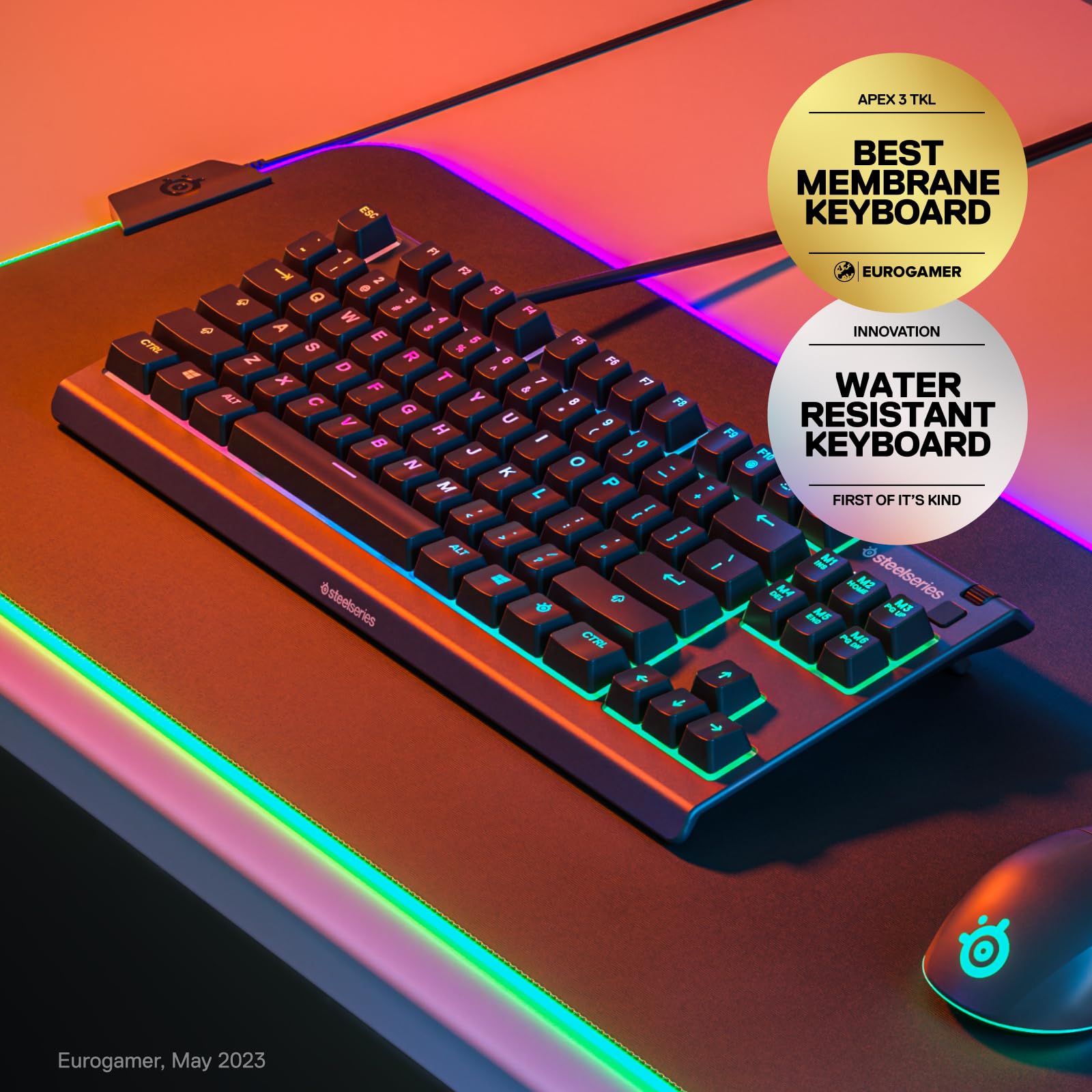 SteelSeries Apex 3 TKL RGB Gaming Keyboard - Tenkeyless Compact Design - IP32 Water & Dust Resistant - English QWERTY - Black 6