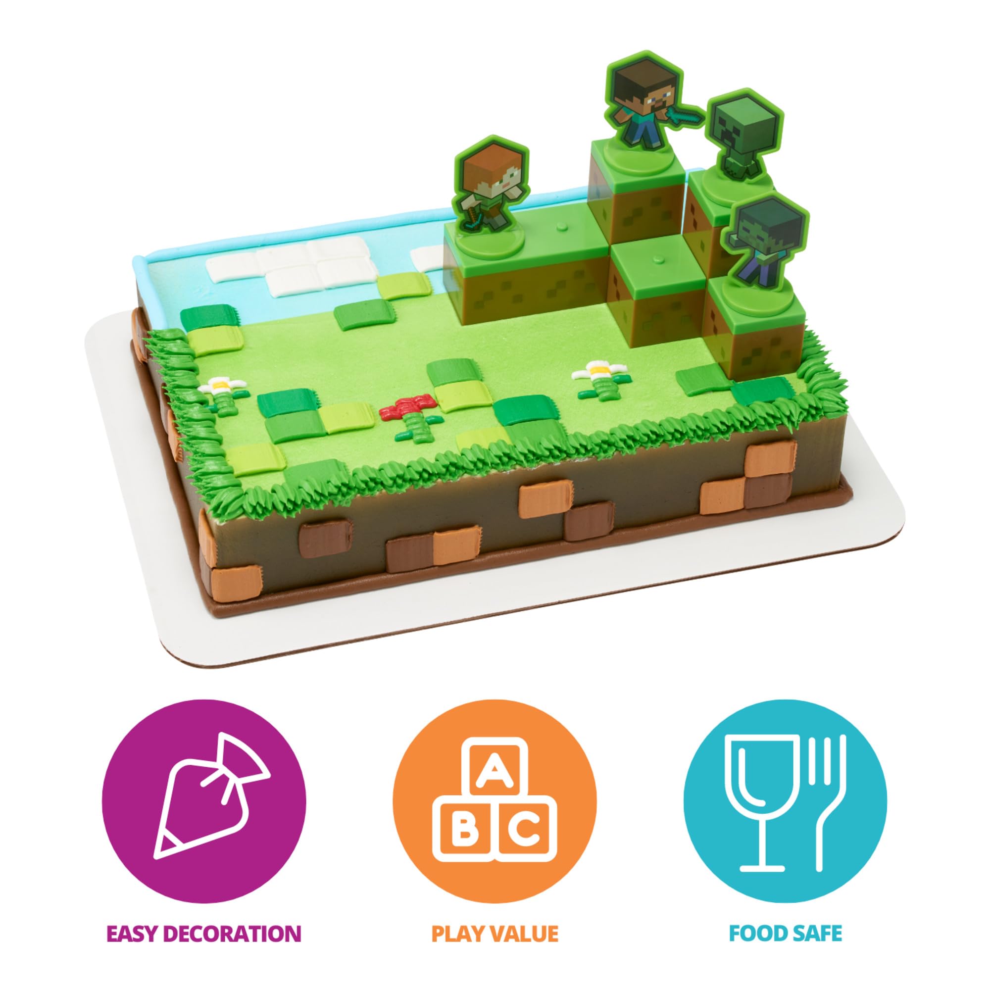 DecoPac Minecraft Mobs Beware Cake Topper Set - 6 Pieces, Stackable Blocks, Alex & Steve Figures 2