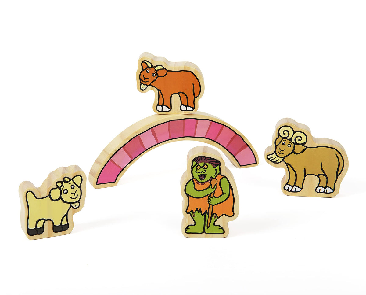 Yellow Door The Billy Goats Gruff Wooden Character Set - 5 Figures, 35–70 mm, 18m+