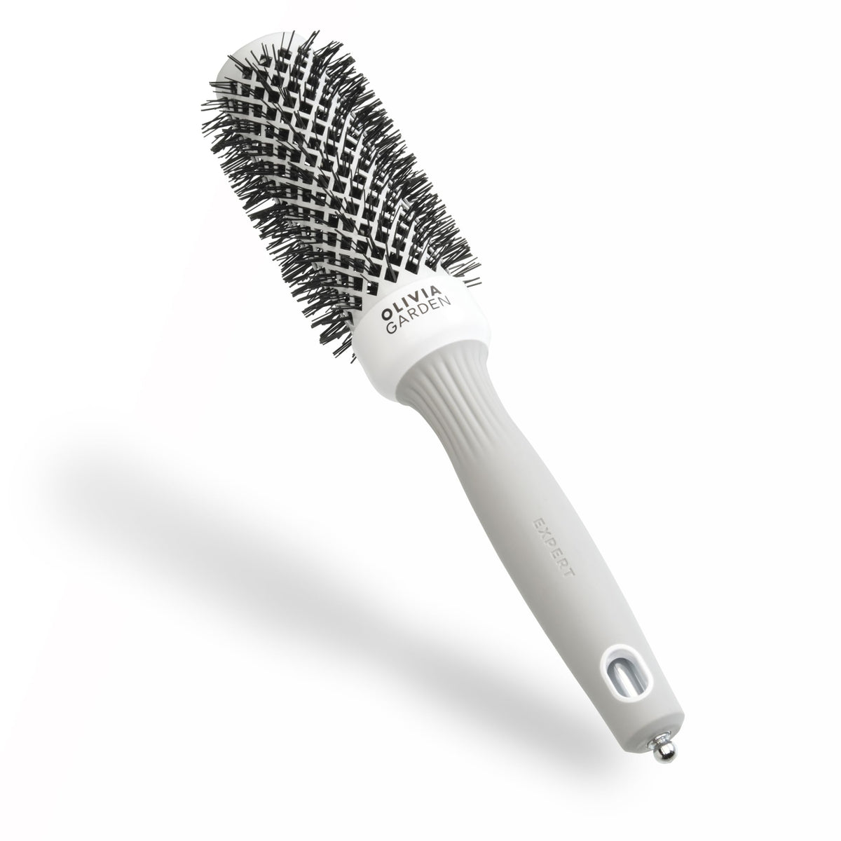Olivia Garden Expert Blowout Shine Round Brush - 35 mm Ceramic-Coated Barrel, White & Grey