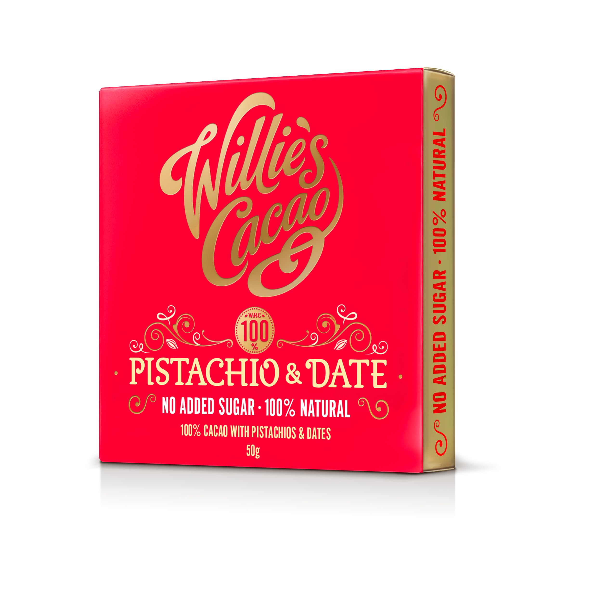 Willie's Cacao - 100% Cocoa with Pistachio & Date - No Added Sugar Chocolate Bar 1