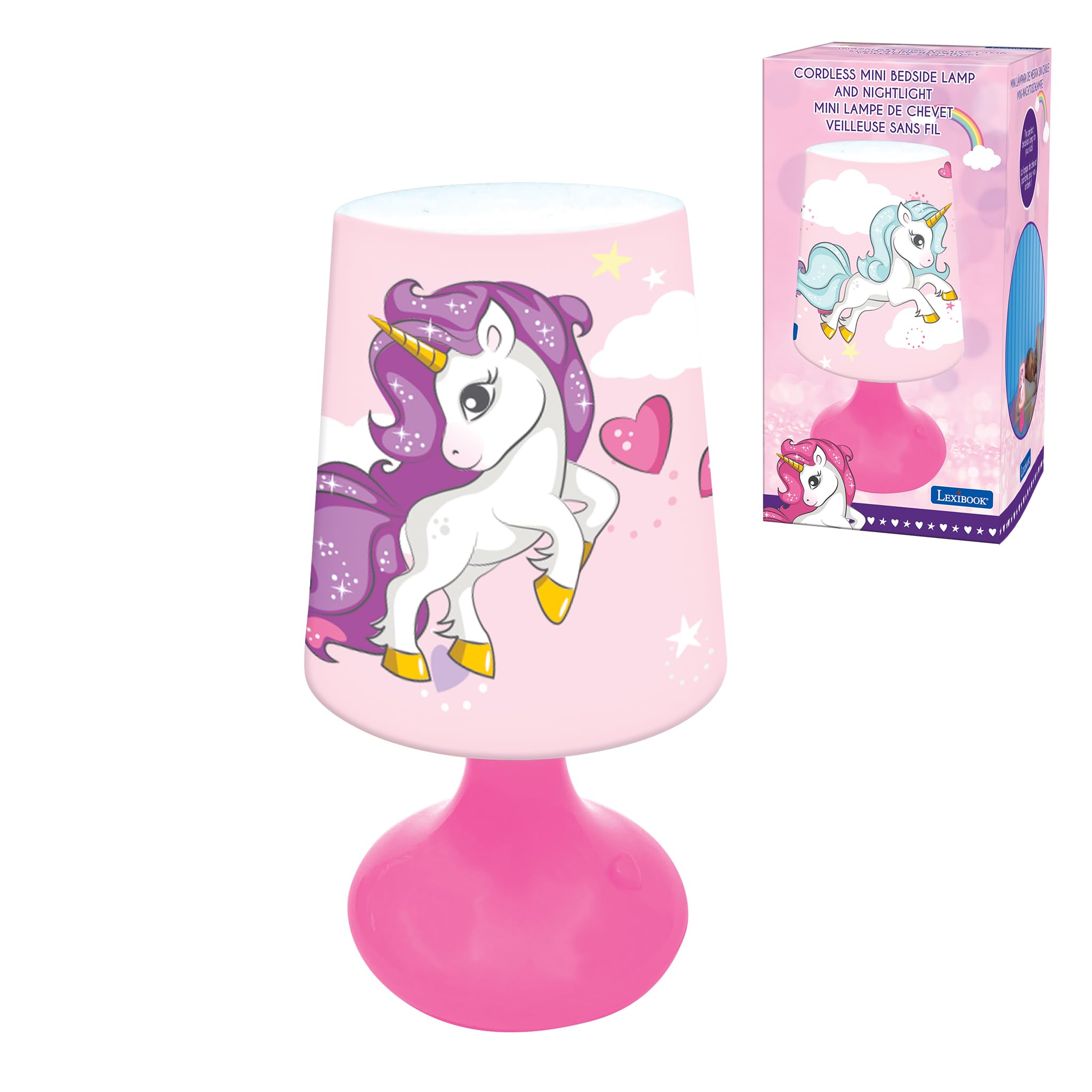Lexibook - Unicorn Mini Cordless Bedside Lamp and Nightlight MLT10UNI Pink 1