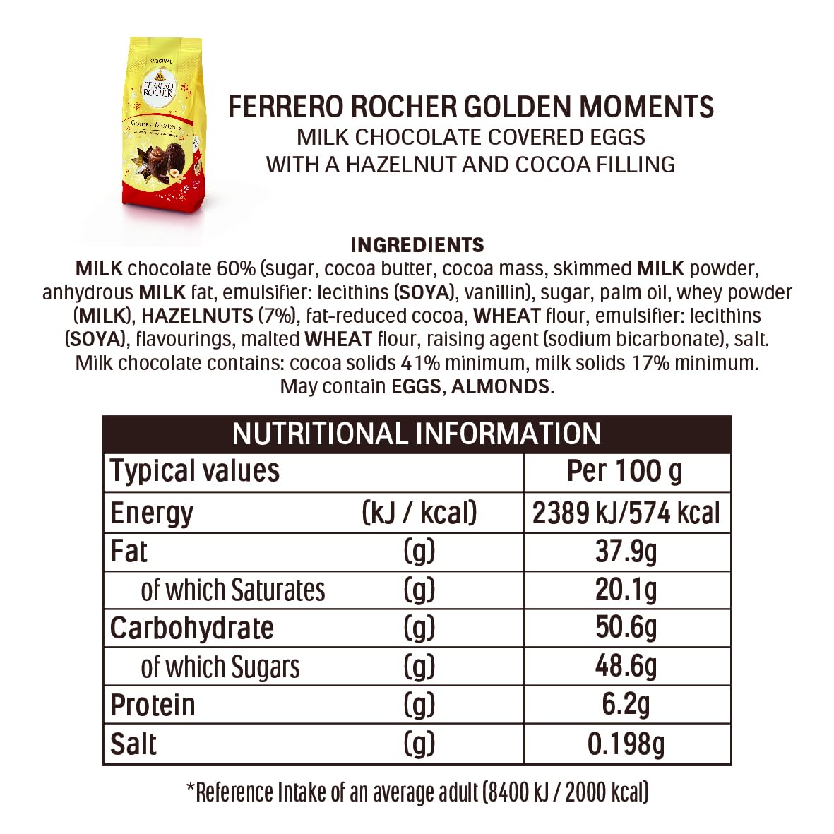 Ferrero Rocher Golden Moments Milk Chocolate Hazelnut Treats 90g Bag 10