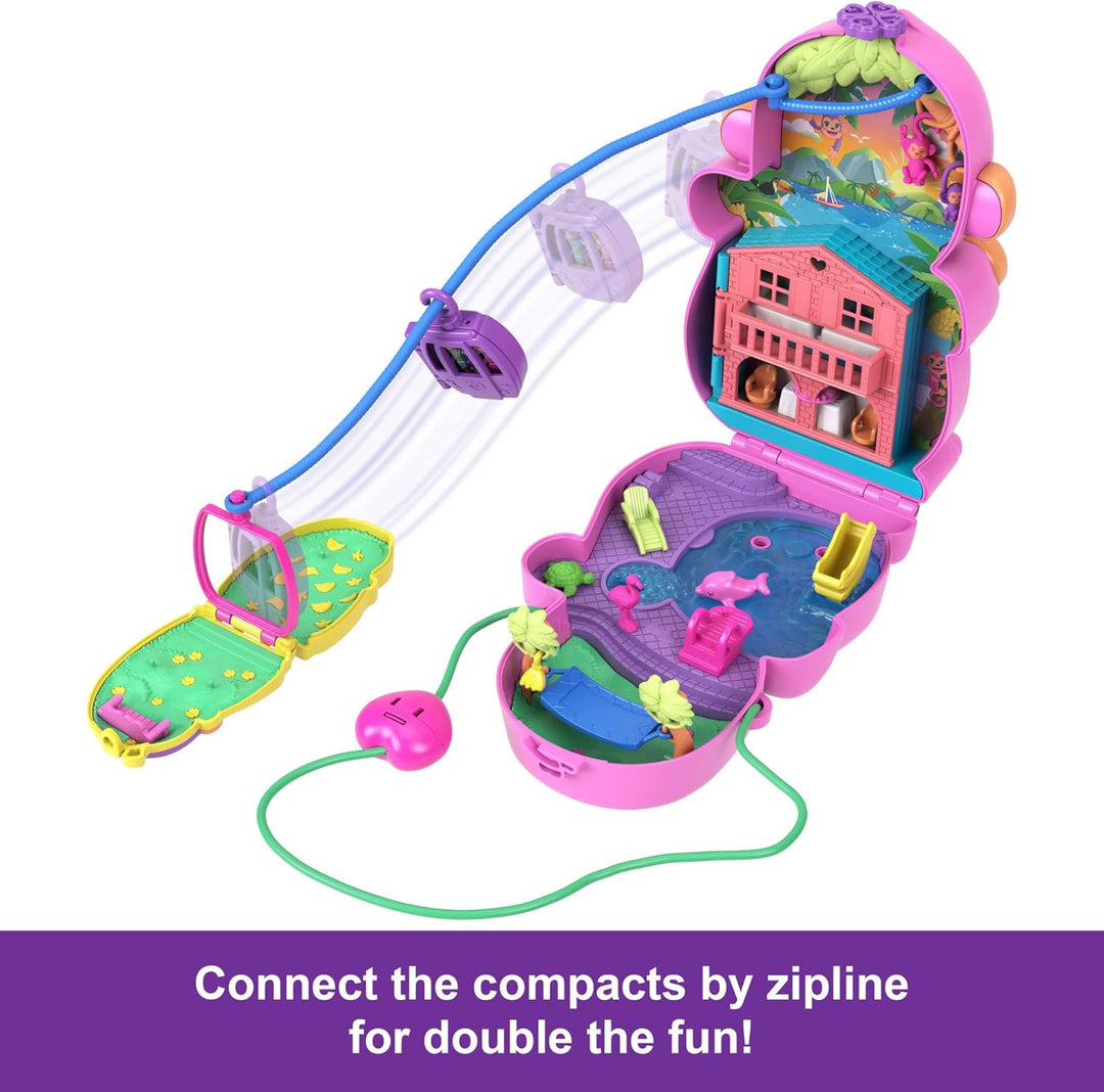 Polly Pocket Momma Monkey & Baby Playset - 2-in-1 Jungle Adventure with 14 Pieces