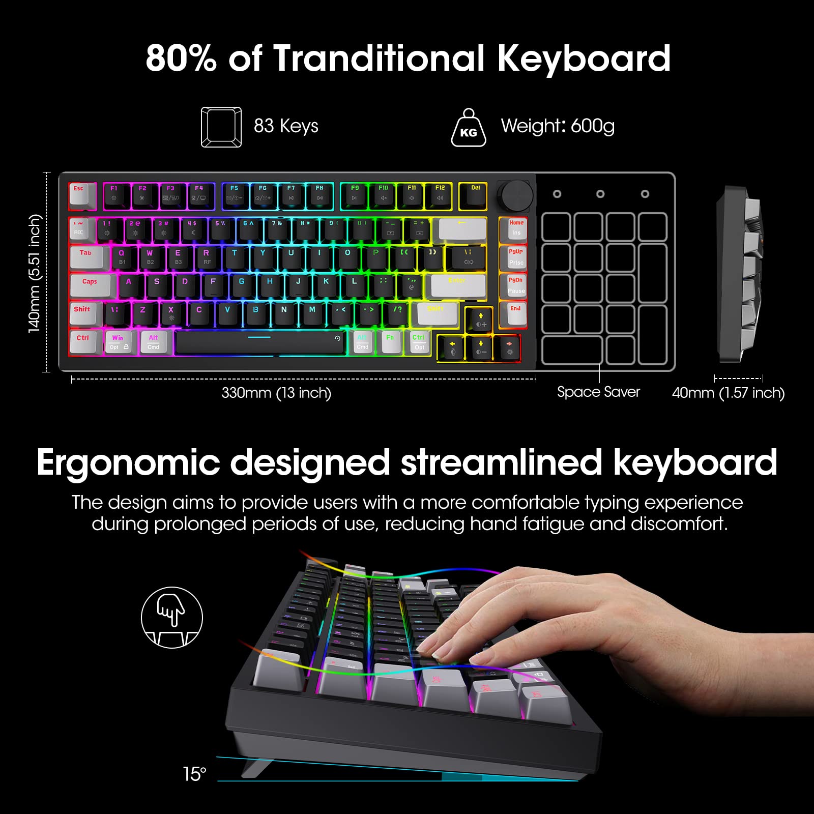 KOORUI MK082 82-Key Mechanical Gaming Keyboard - RGB Backlit, Wireless/Wired, Red Switch 5