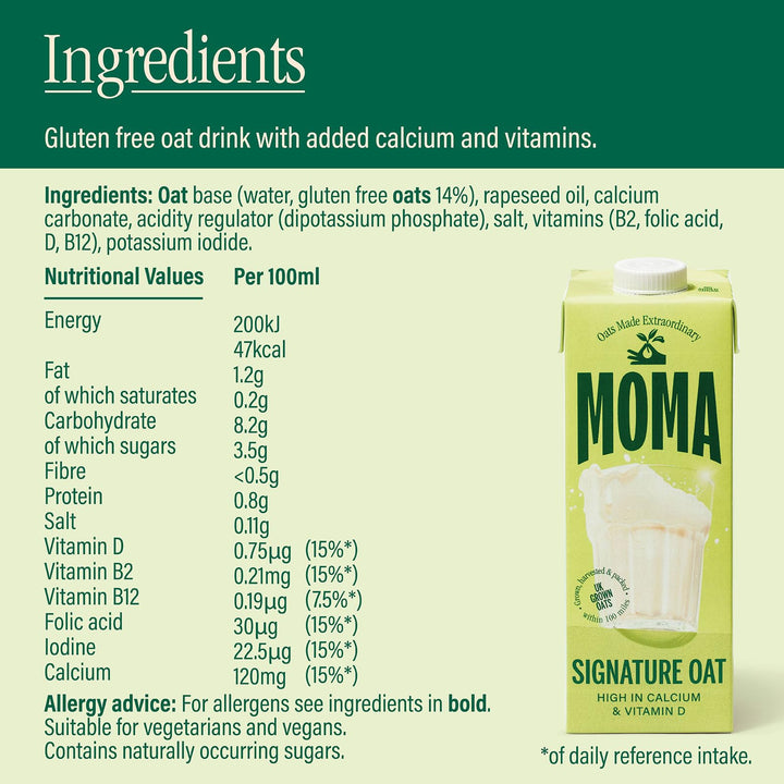 MOMA Signature Oat Drink - 1L - Plant-Based, Vegan, Calcium & Vitamin Enriched - Made with British Oats