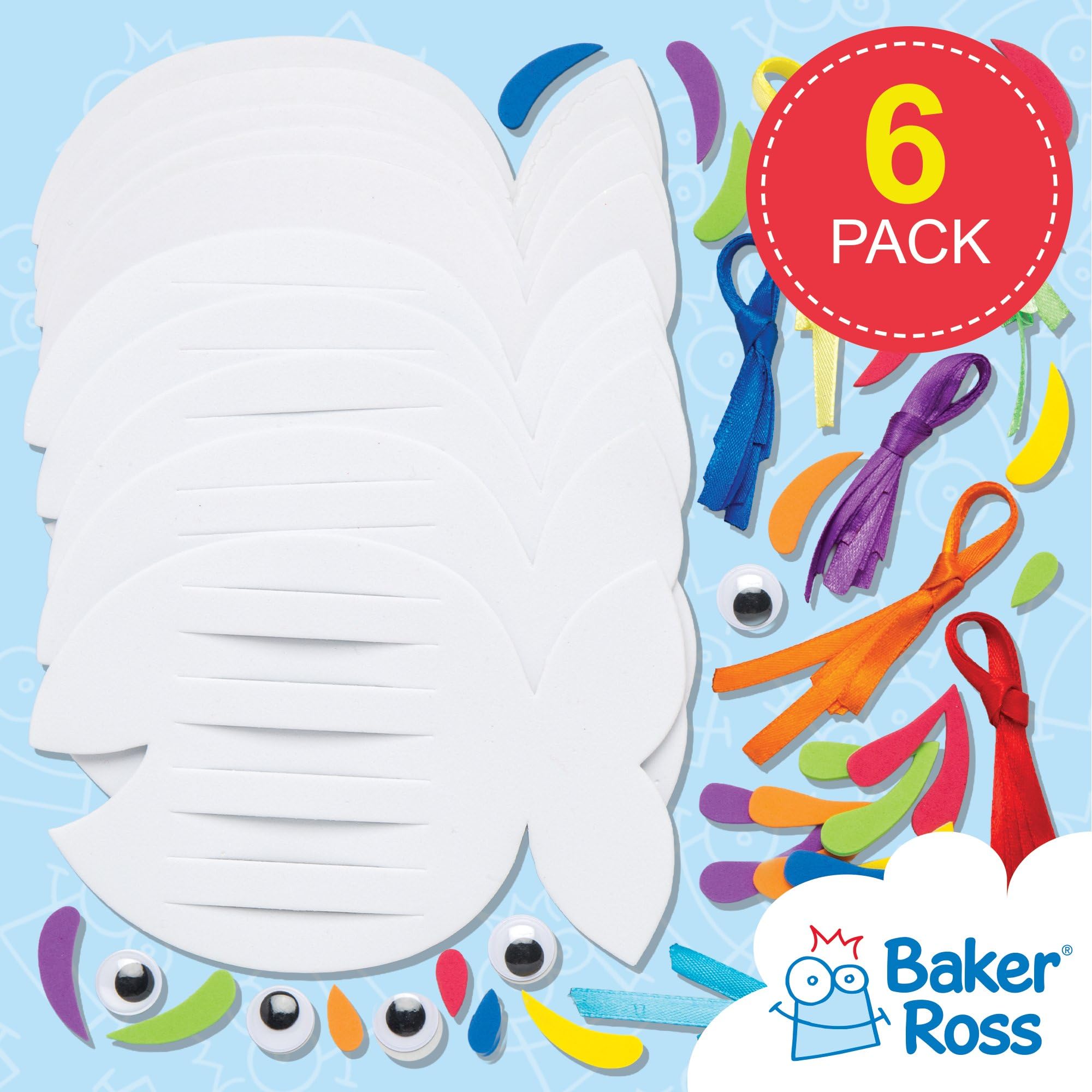 Baker Ross Rainbow Fish Weaving Craft Kits for Kids - Introduction to Weaving, 6 Pack