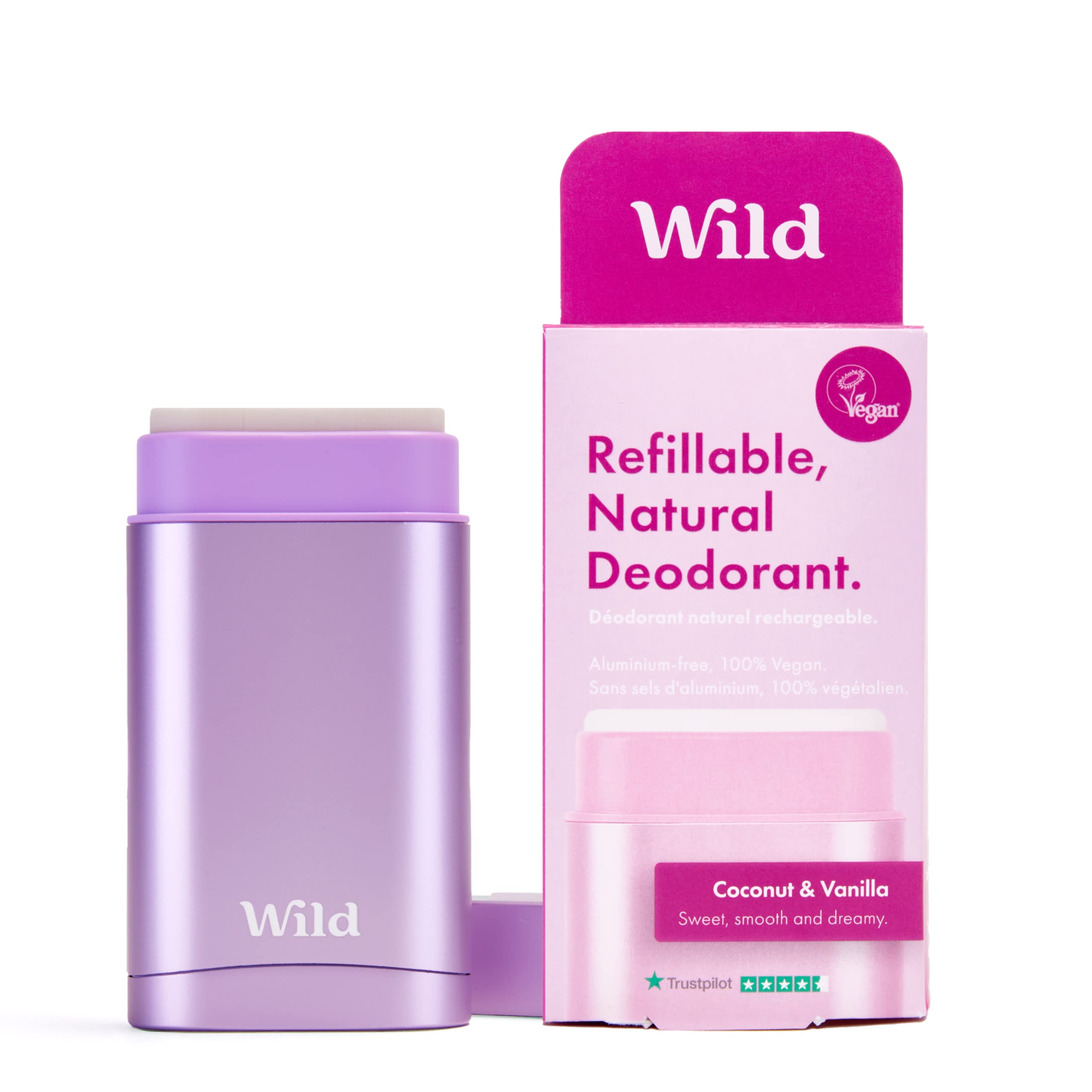 Wild Natural Refillable Deodorant - Coconut & Vanilla Scent | 24H Protection | Vegan 1