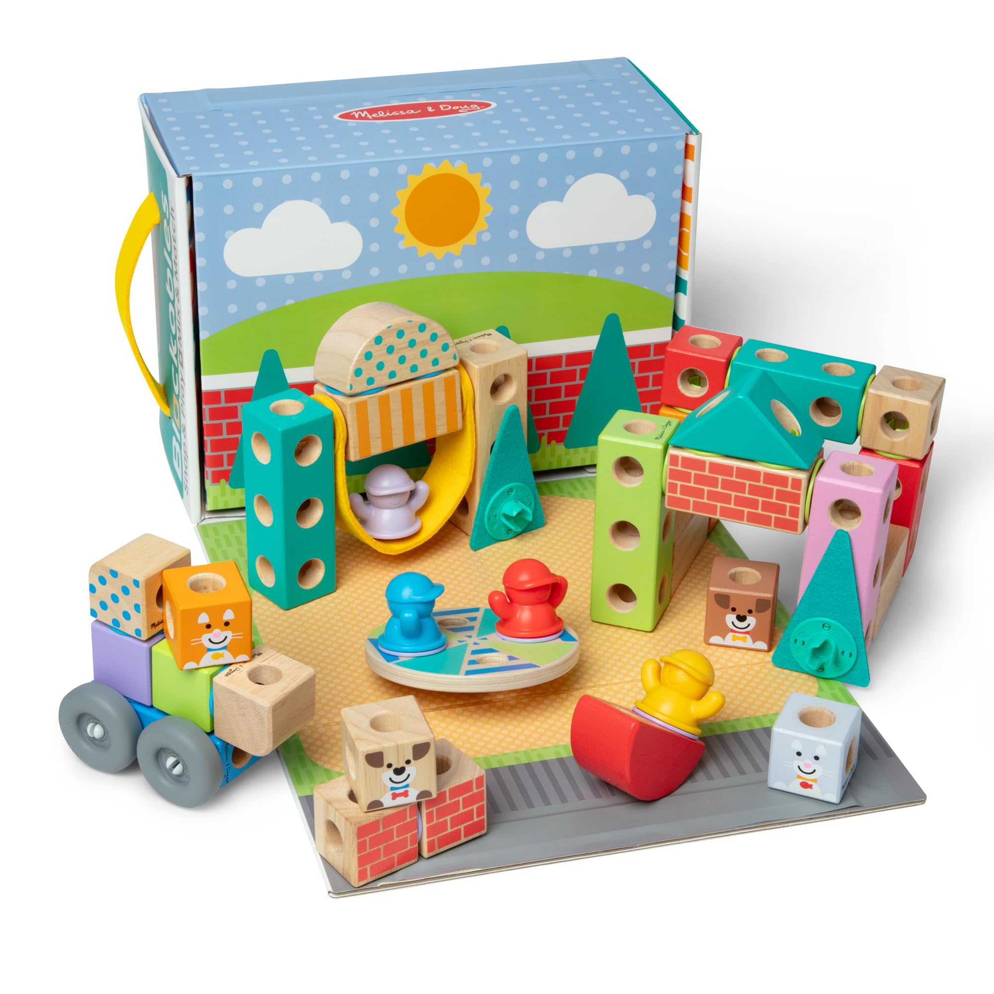 Melissa & Doug Blockables Town Snap And Play Connectable Wooden Blocks Set | Ages 2-7 | 73 Pieces