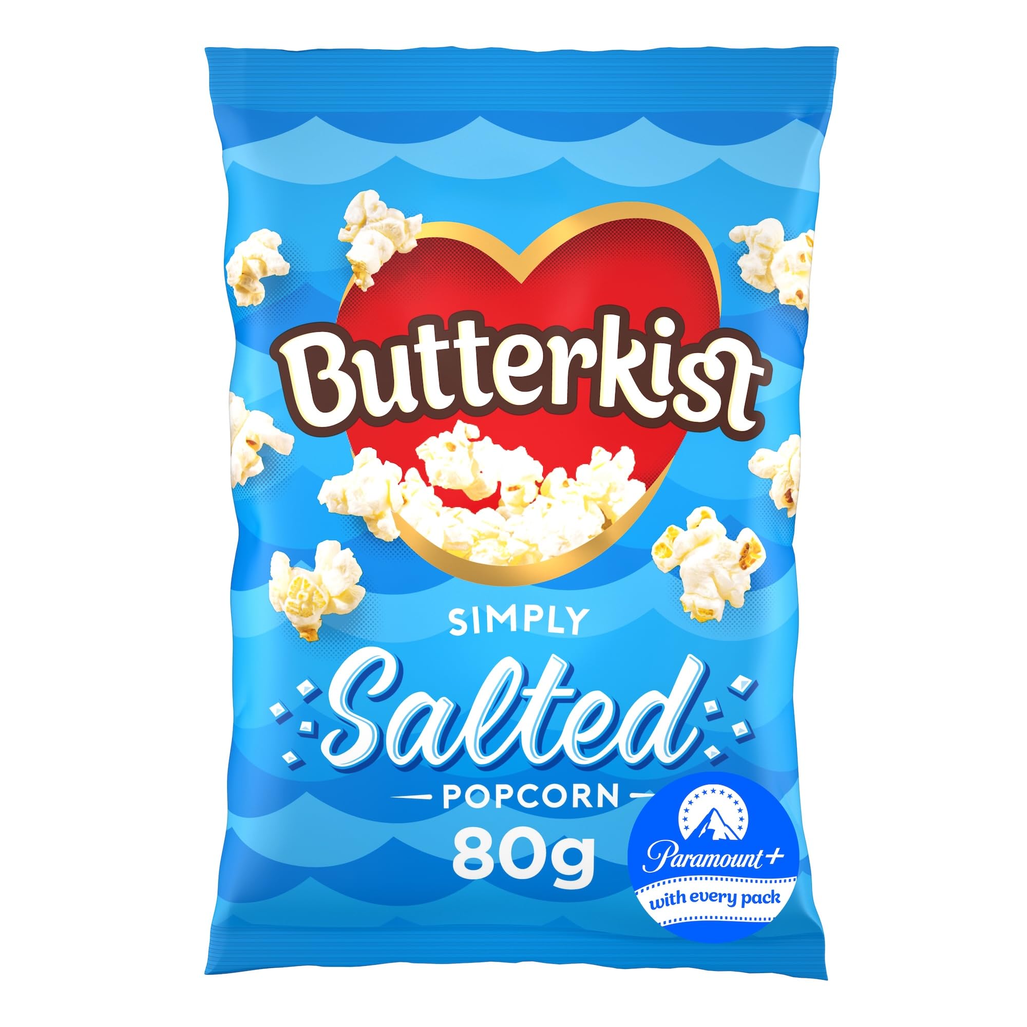 Butterkist SIMPLY SALTED Popcorn - 80g Bag, Case of 6 | Gluten Free | Source of Fibre