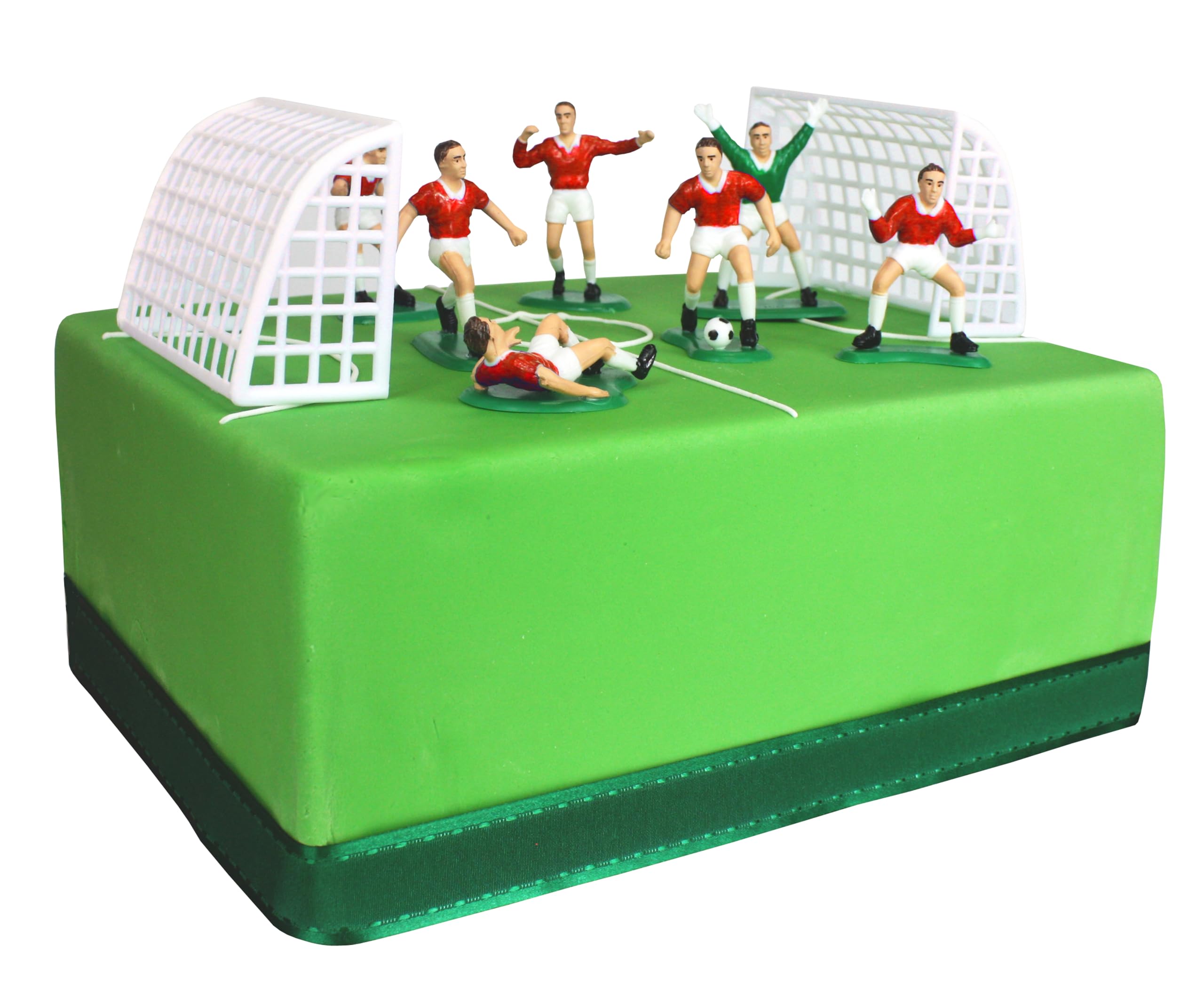 Anniversary House Football Cake Topper Set - 9 Pieces (7 Footballers, 2 Goals) | Red | Reusable 7