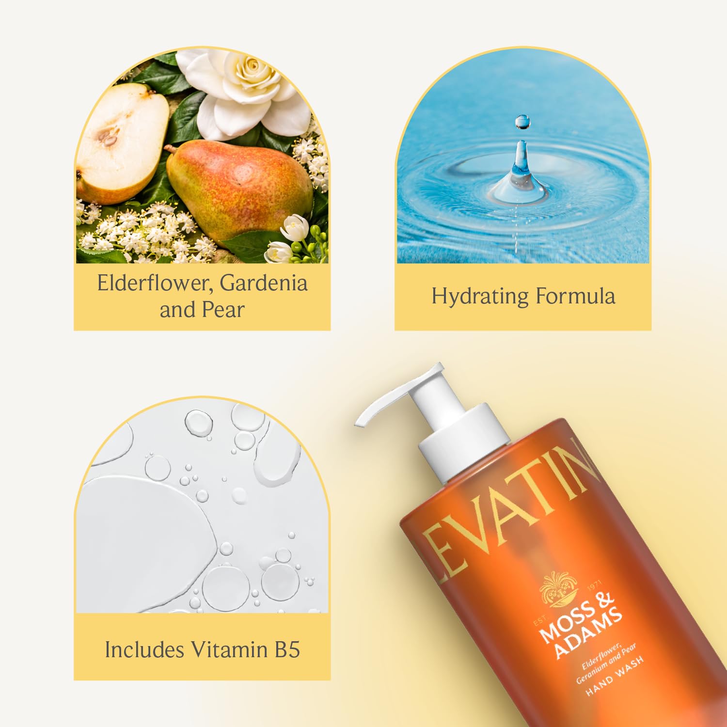 Moss & Adam Elevating Hand Wash - Hydrating with Vitamin B5 | Elderflower, Gardenia & Pear Scent | 3 x 400 ml 2