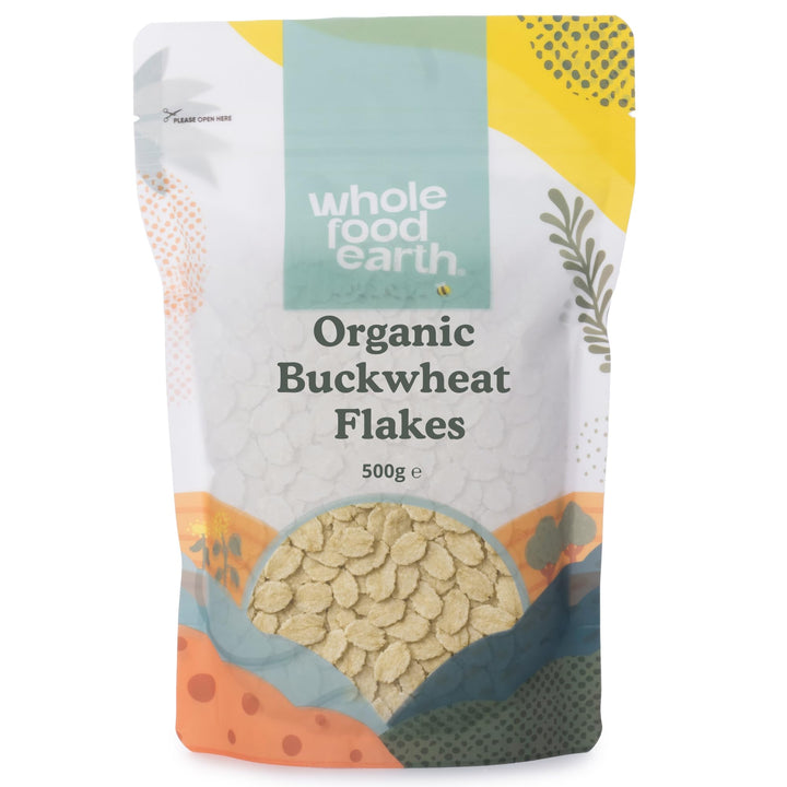 Wholefood Earth Organic Buckwheat Flakes – 500g | Raw | GMO Free | Vegan | Source of Fibre | Certified Organic