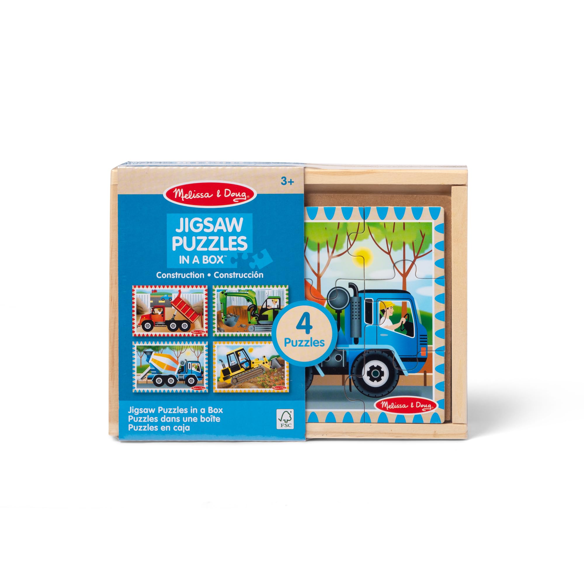 Melissa & Doug Construction Vehicles 4-in-1 Wooden Jigsaw Puzzles Set | 4 x 12 Pieces | Ages 3-6 3