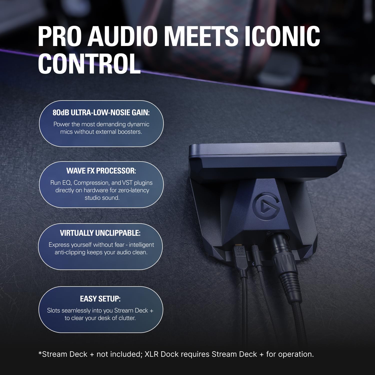Elgato XLR Dock MK.2 - Studio-Grade Audio Interface for Stream Deck + | 80dB Gain | Phantom Power | USB & XLR Input 2