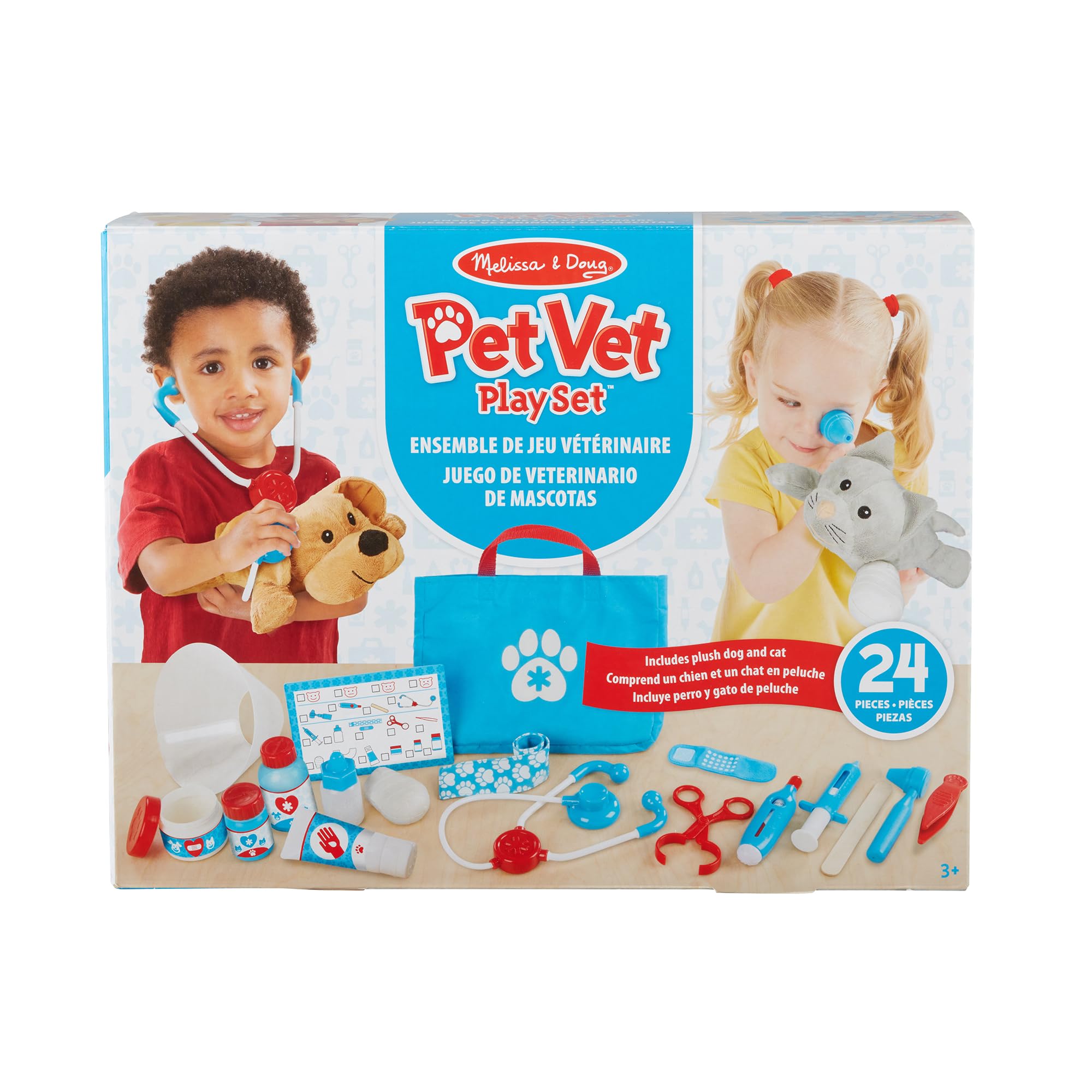 Melissa & Doug Pet Vet Set - Doctor Role Play Toys for Kids Ages 3+ | Includes 24 Tools & Plush Pets 9