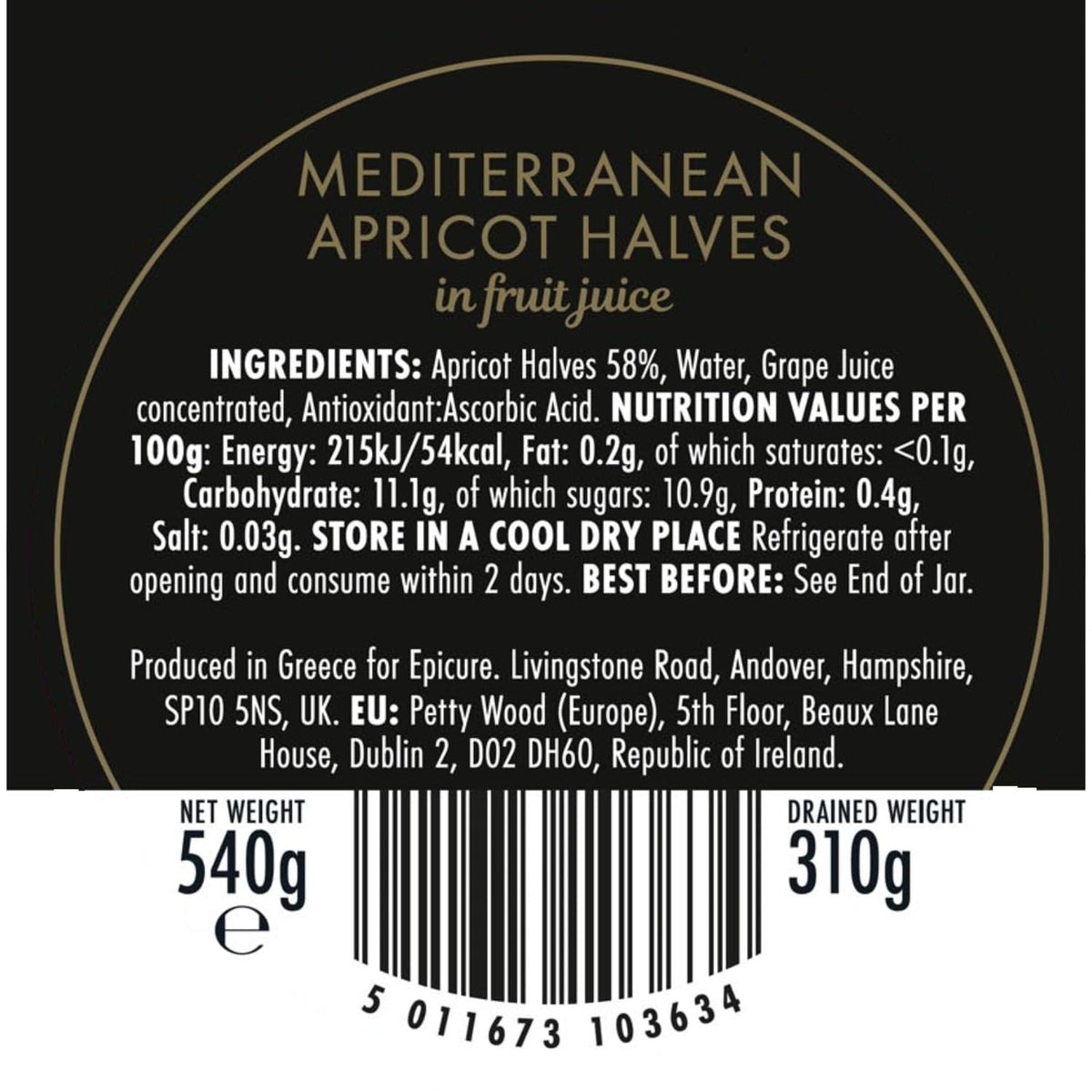 Epicure Premium Mediterranean Apricots Fruit Juice - Naturally Sweet, No Added Sugar | 540g