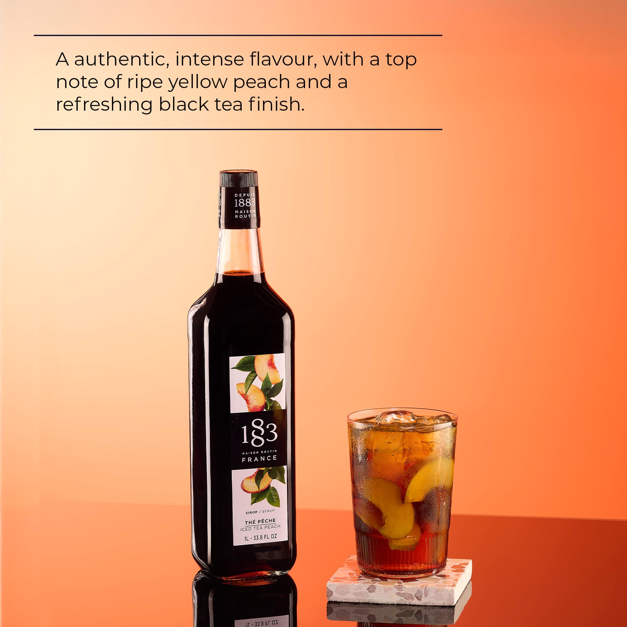1883 MAISON ROUTIN Premium Peach Iced Tea Syrup | Pure Cane Sugar | 1 L