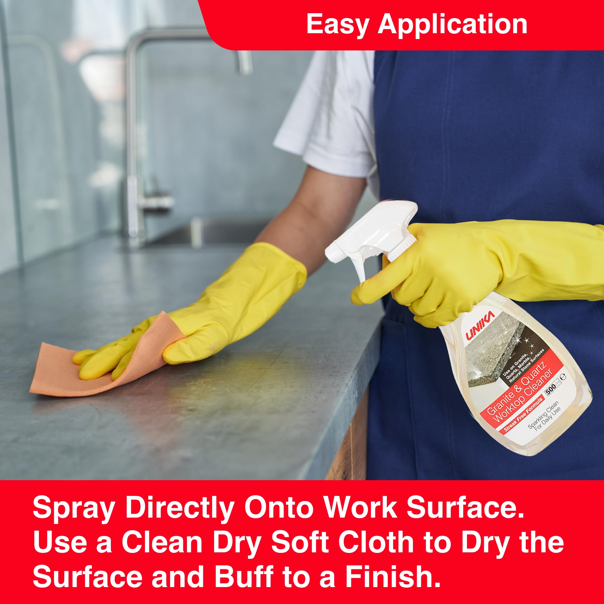 Unika Granite and Quartz Worktop Cleaner Spray - Daily Non-Abrasive Formula | 500ml