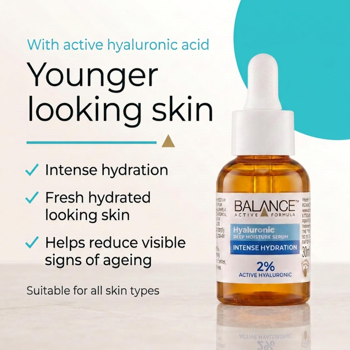 Balance Active Formula 2% Hyaluronic Acid Serum - Hydrating, Smoothes Fine Lines | 30ml