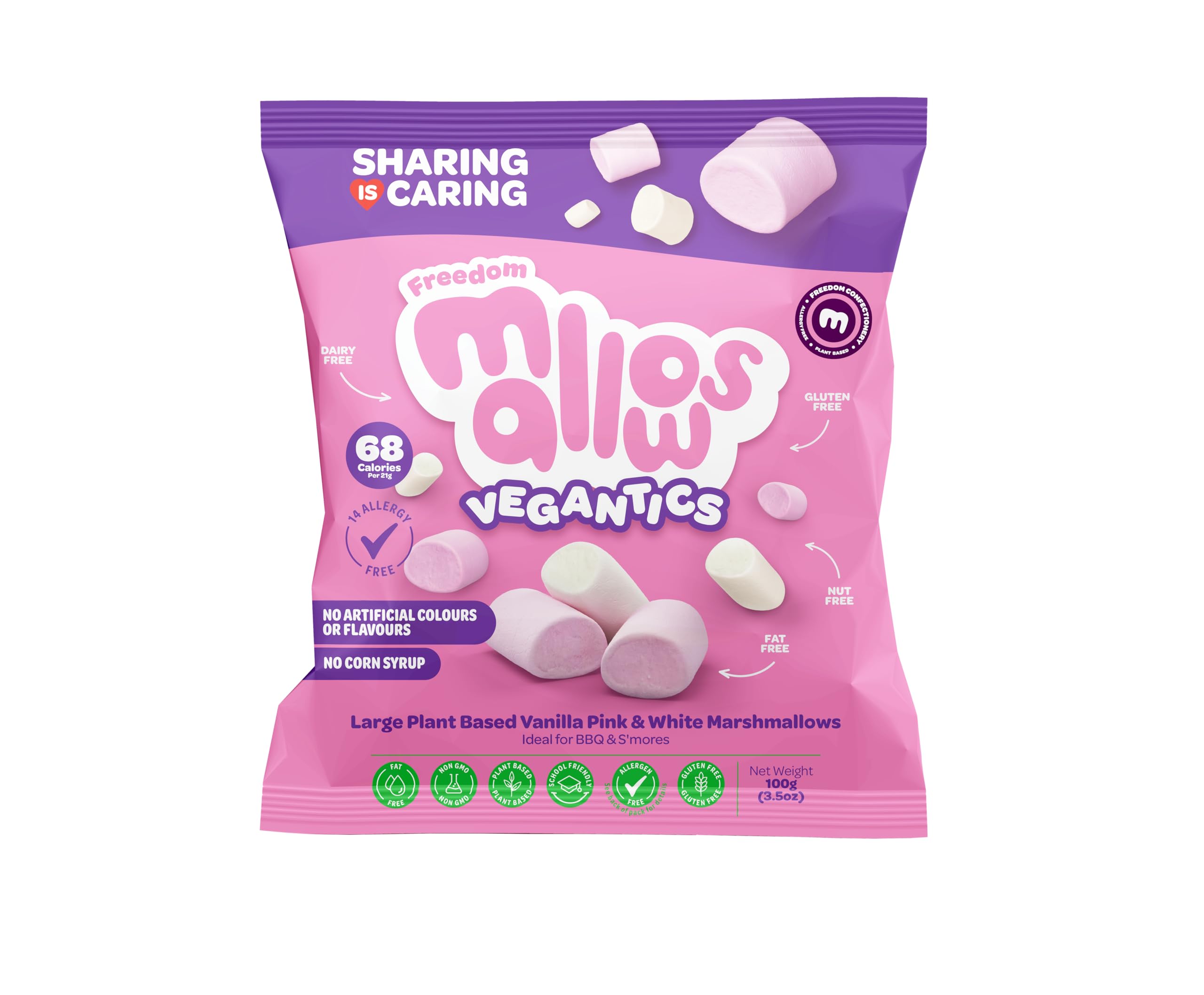 Freedom Confectionery Vegantic Pink & White Vanilla Mallows - Vegan, Allergen-Free | 105g Bag