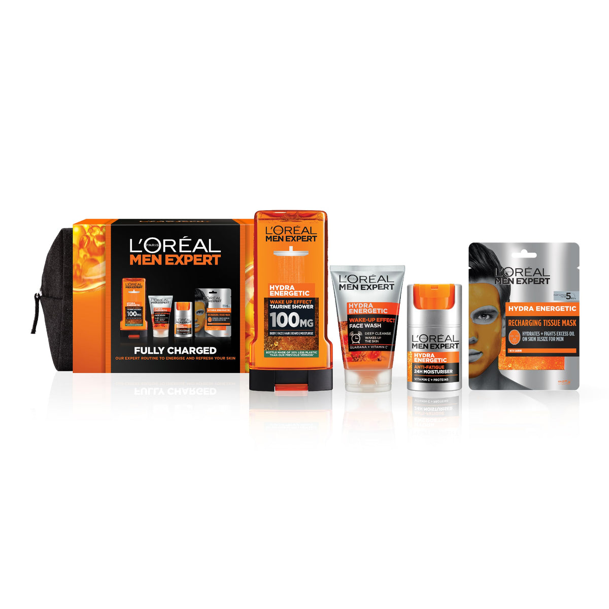 L’Oréal Paris Men Expert Hydra Energetic Gift Set for Men - 4-Step Skincare, Washbag