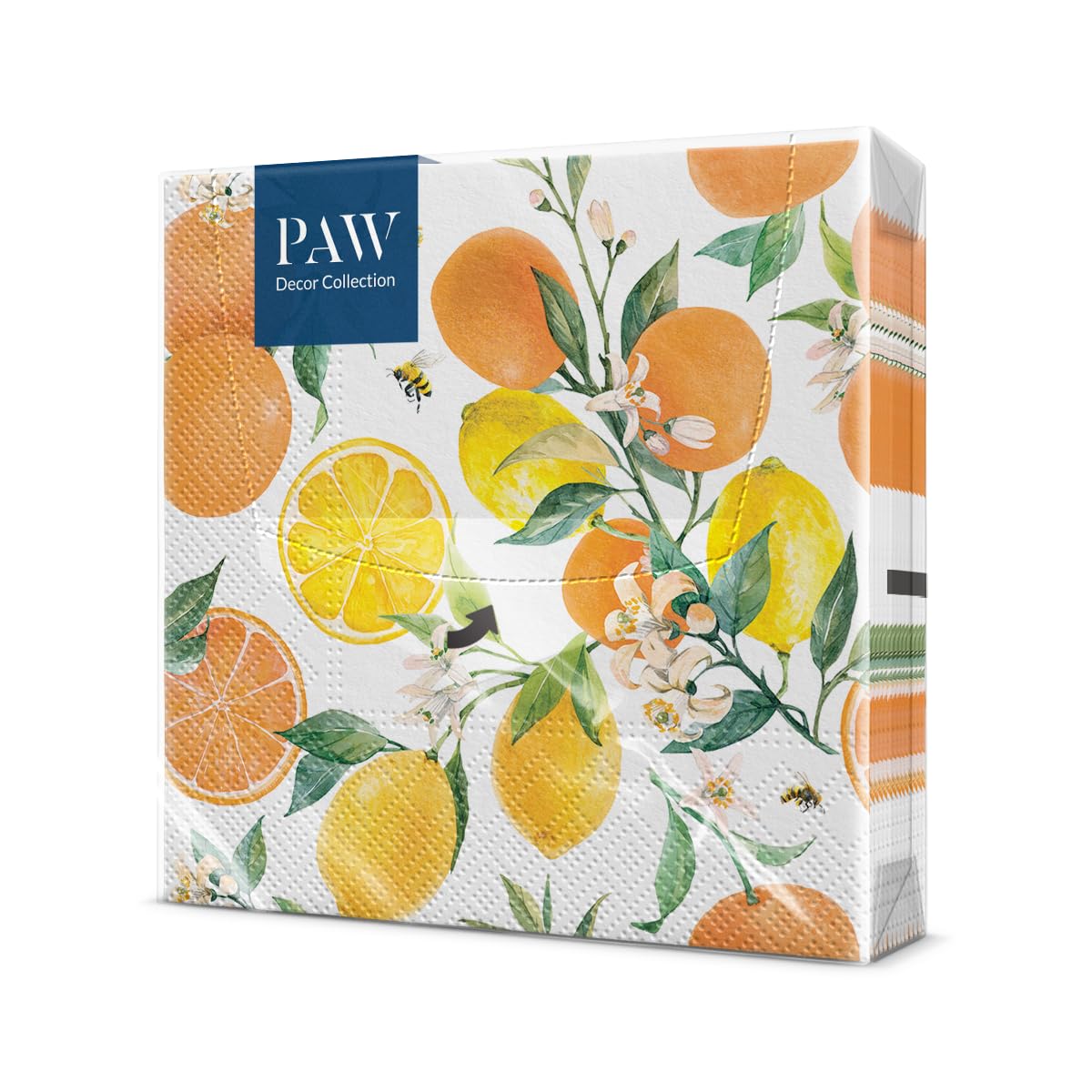 PAW Decor Collection 3-Ply Napkins - Citrus with Bees Design | 33 x 33 cm | 20 Count